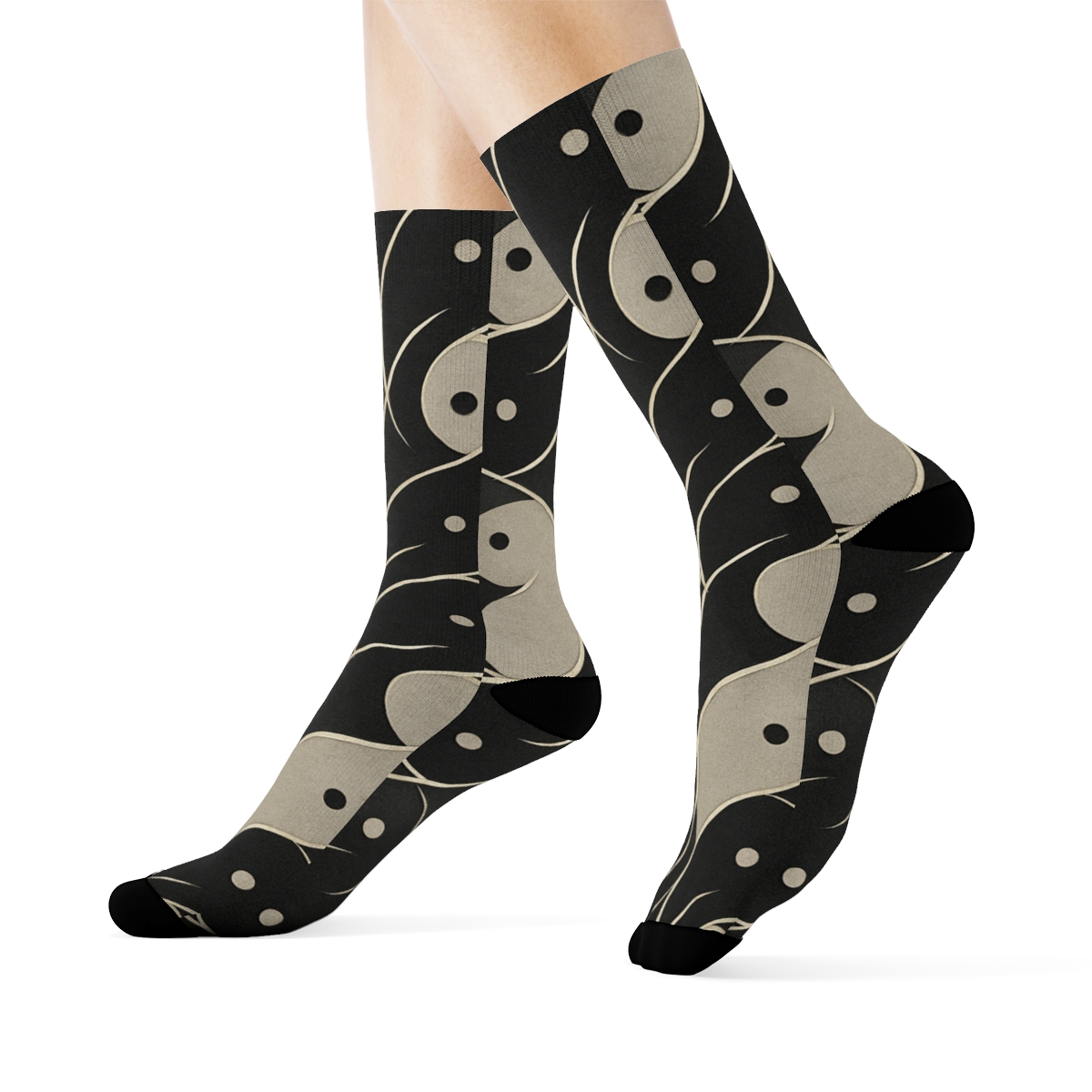 Silver Ink Teardrop Weave On Charcoal designer printed crew socks