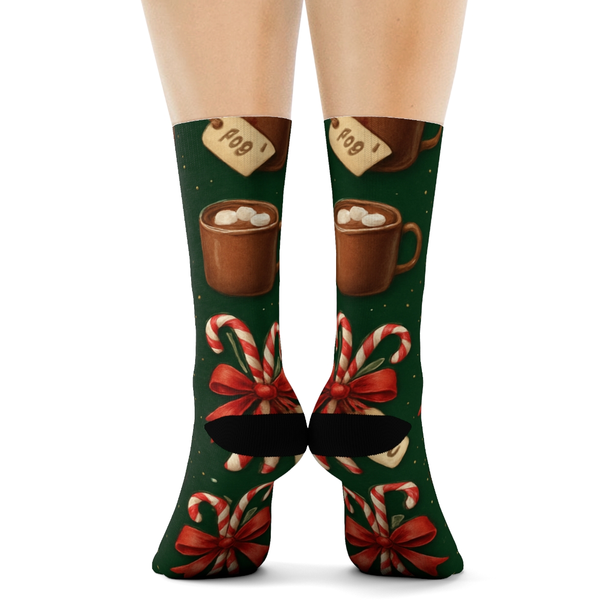 Festive Collage Candy Canes Vignette Wrap Tiles trendy patterned crew socks