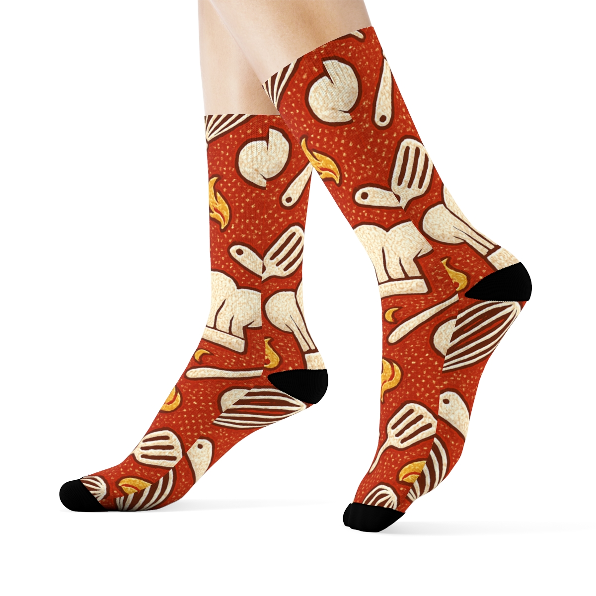 Chef Hat Mosaic On Tomato Red premium sports crew socks
