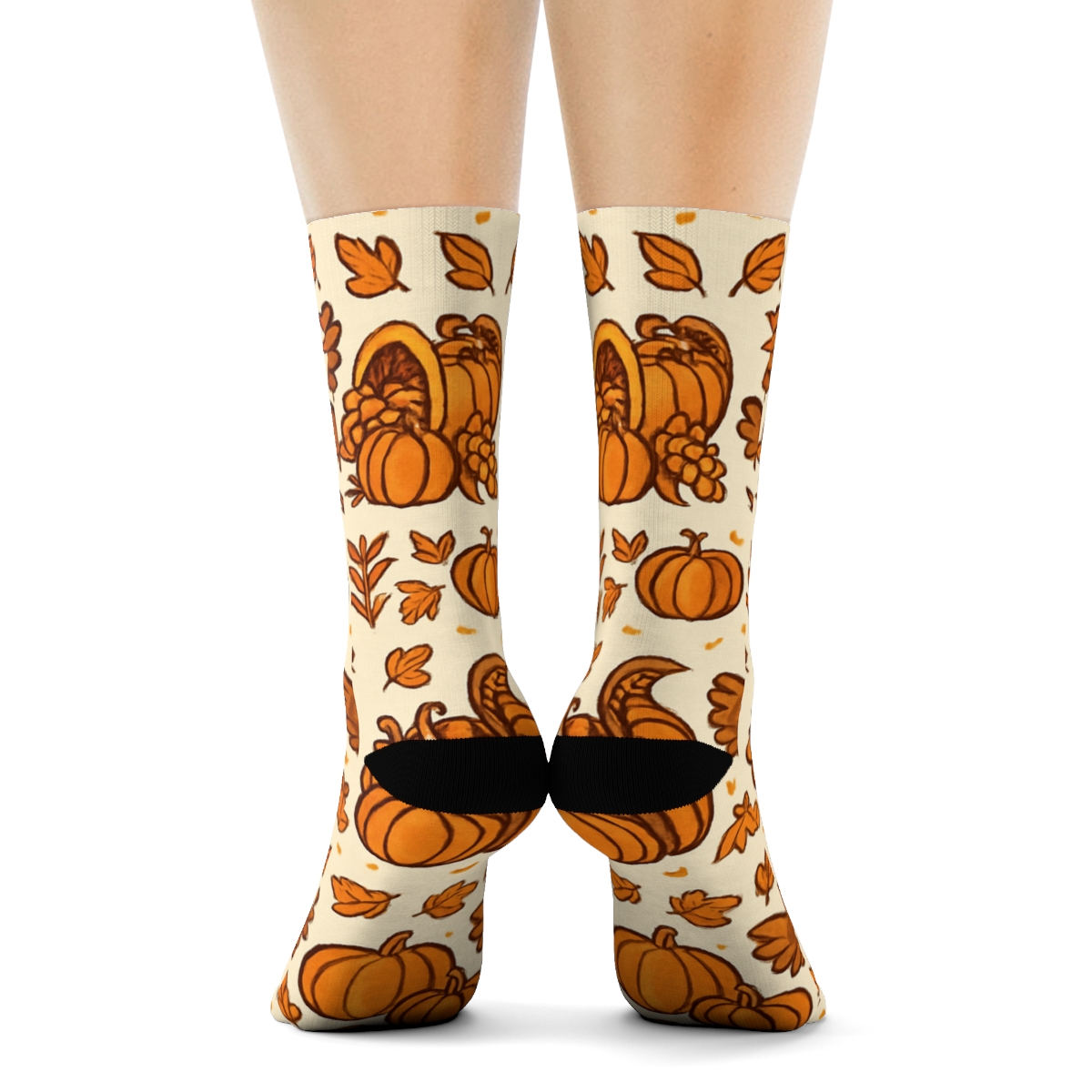 Harvest Band Pattern With Dancing Turkey Scenes personalized crew socks