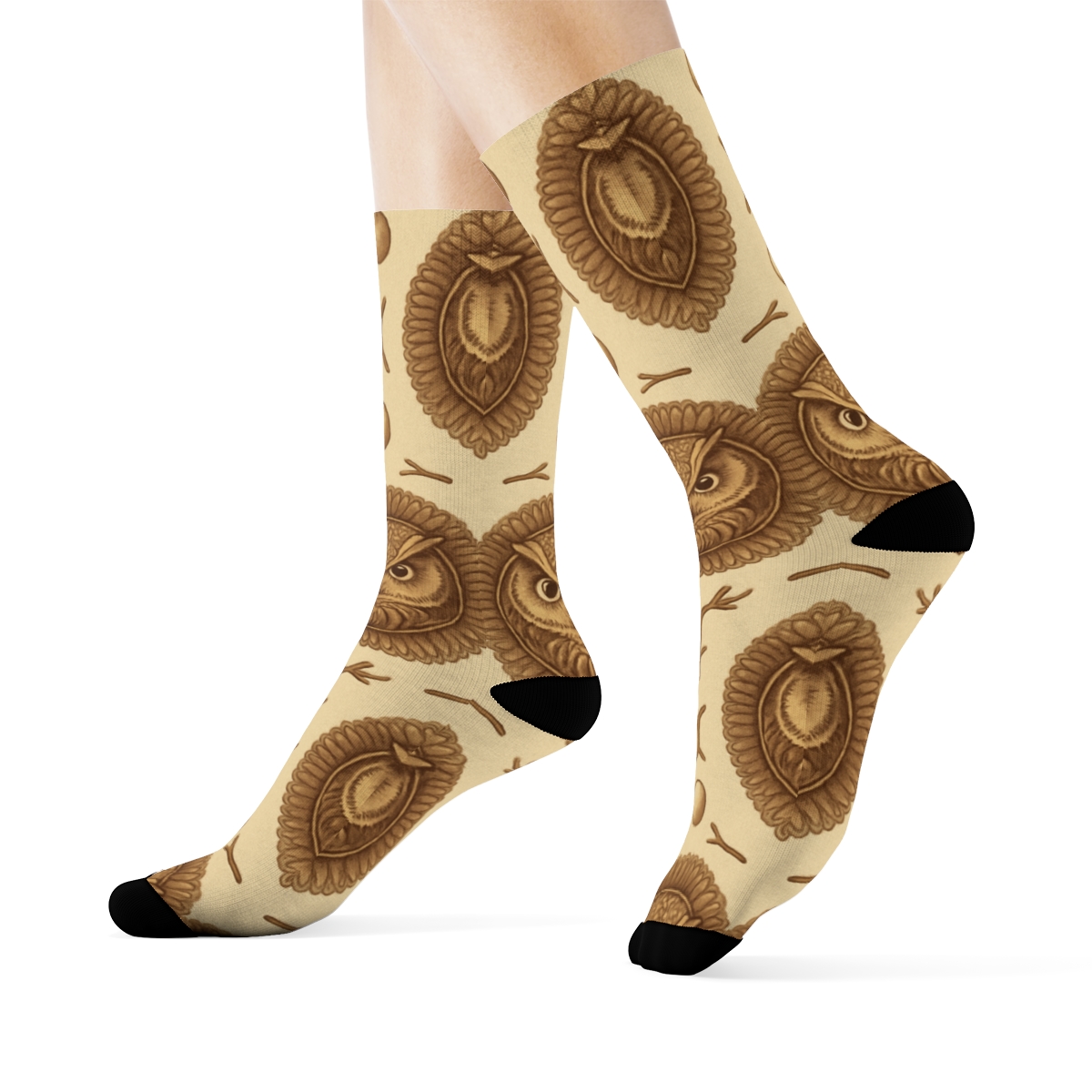 Owl Concentric Medallion designer printed crew socks