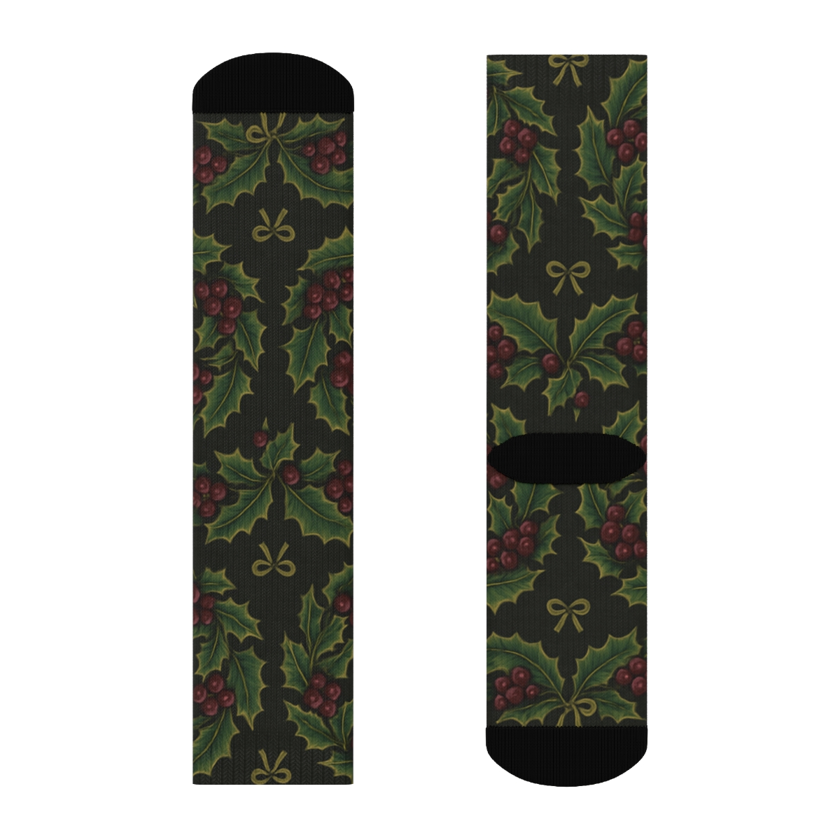 Holly And Berry Wreath Array On Charcoal Field soft everyday crew socks