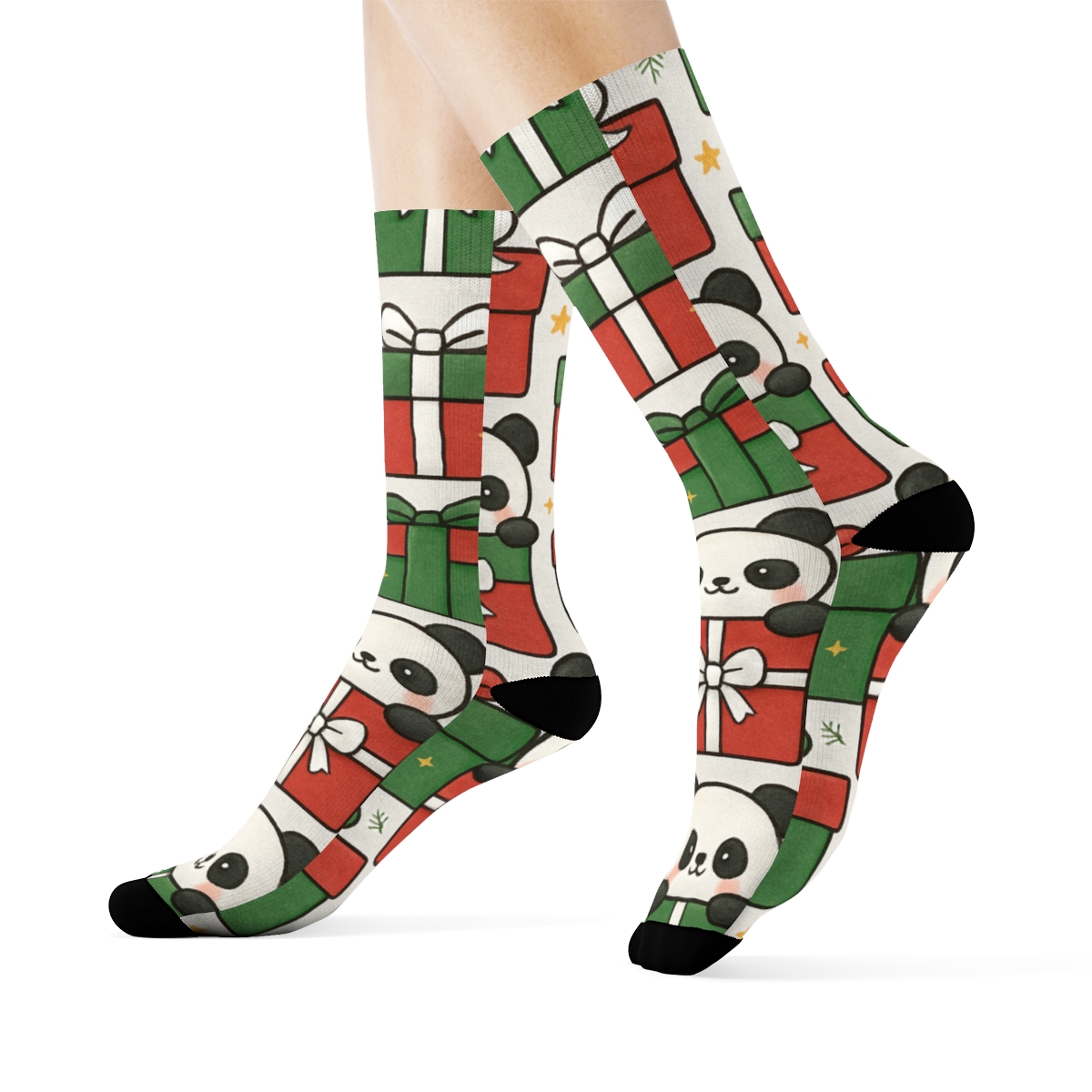 Frosted Panda Gift Box Tessellation On Light Gray Background personalized crew socks