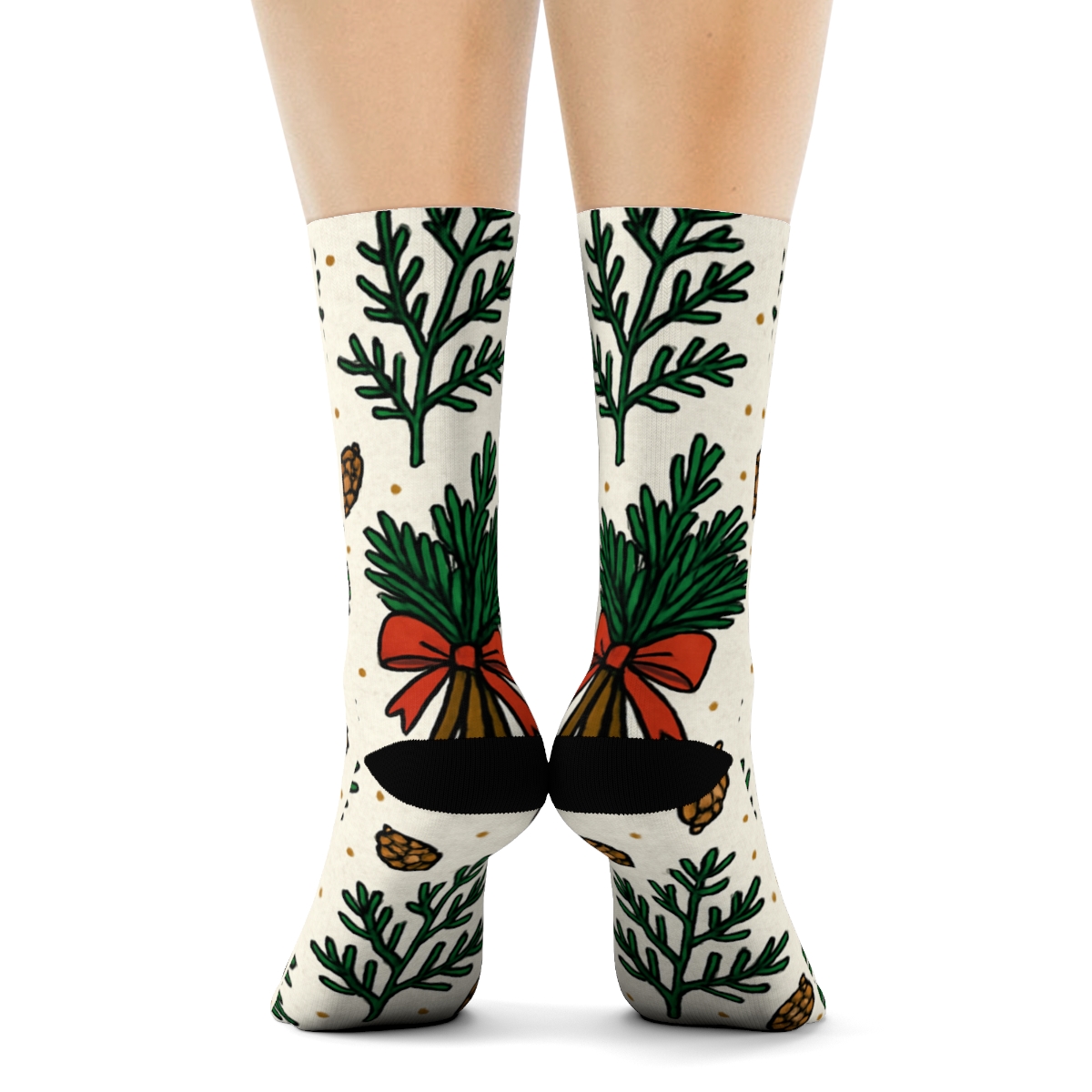 Evergreen Branches With Ribbon Garland Grid personalized crew socks