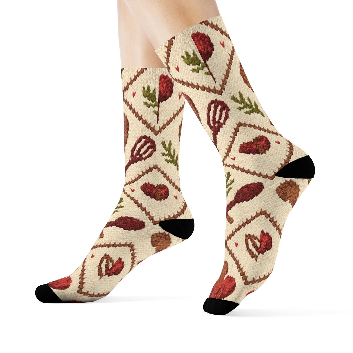 Knitted Cook Edition Herb And Utensil Lattice soft everyday crew socks