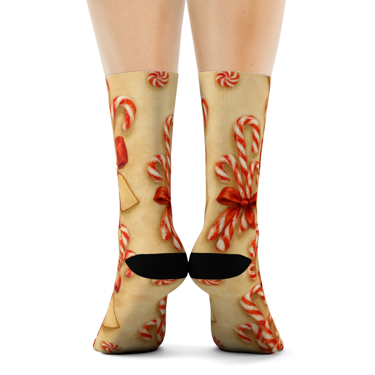 Painted Confection Study Candy Canes Bouquet Repeat On Beige premium sports crew socks