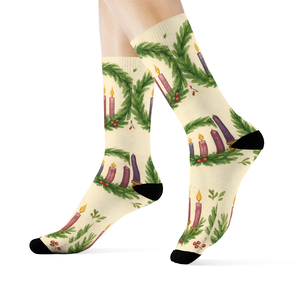 Wreath Band Advent Candles Pattern Study custom crew socks