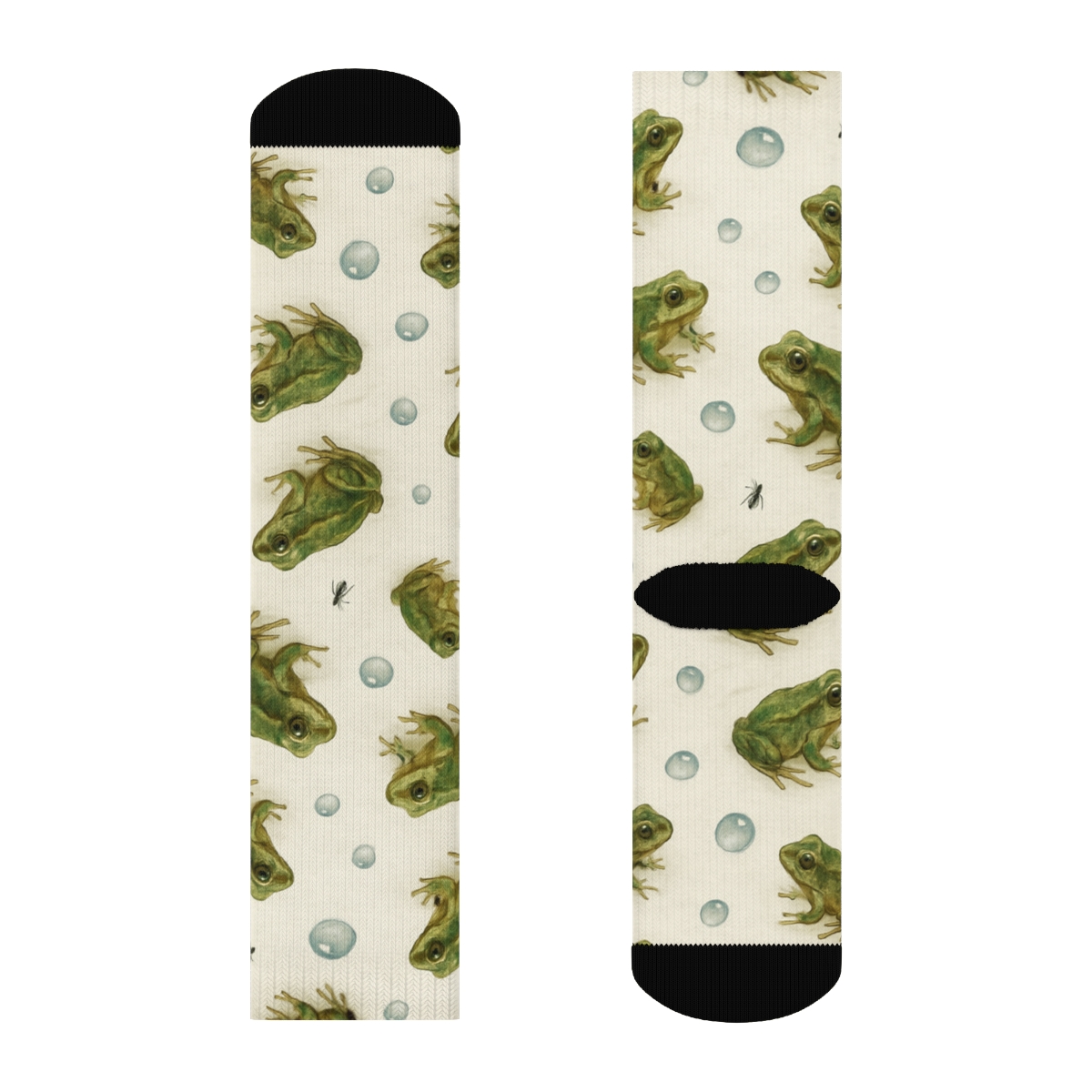 Rain Kissed Frog Scatter On Ivory trendy patterned crew socks