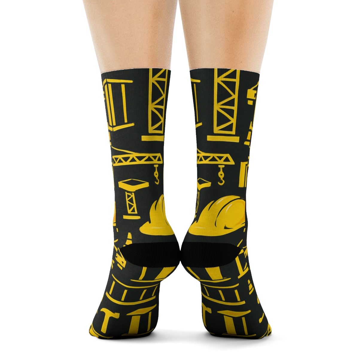 Construction Worker Skyline Grid On Industrial Night comfortable cotton crew socks