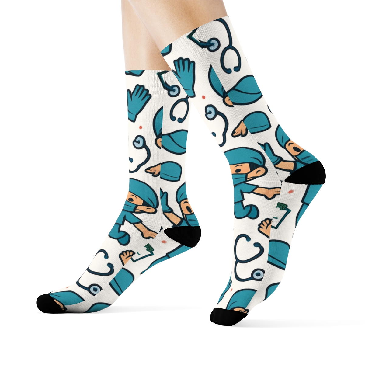 Operating Room Confetti With Surgeon Characters Pattern stylish athletic crew socks