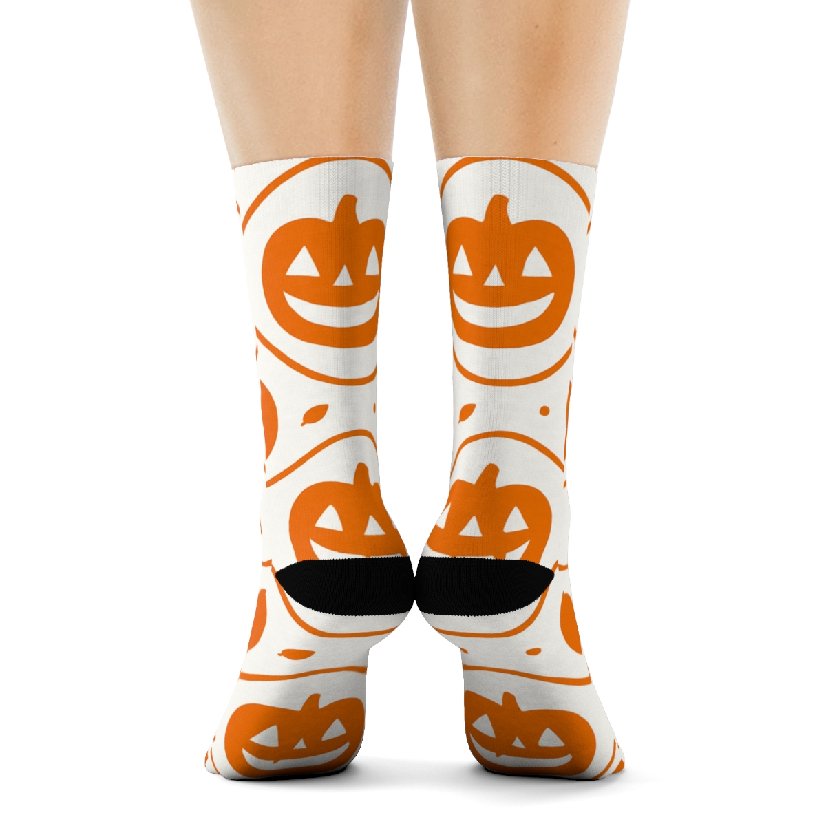 Carved Pumpkin Smile Wave Stripe On White Background trendy patterned crew socks