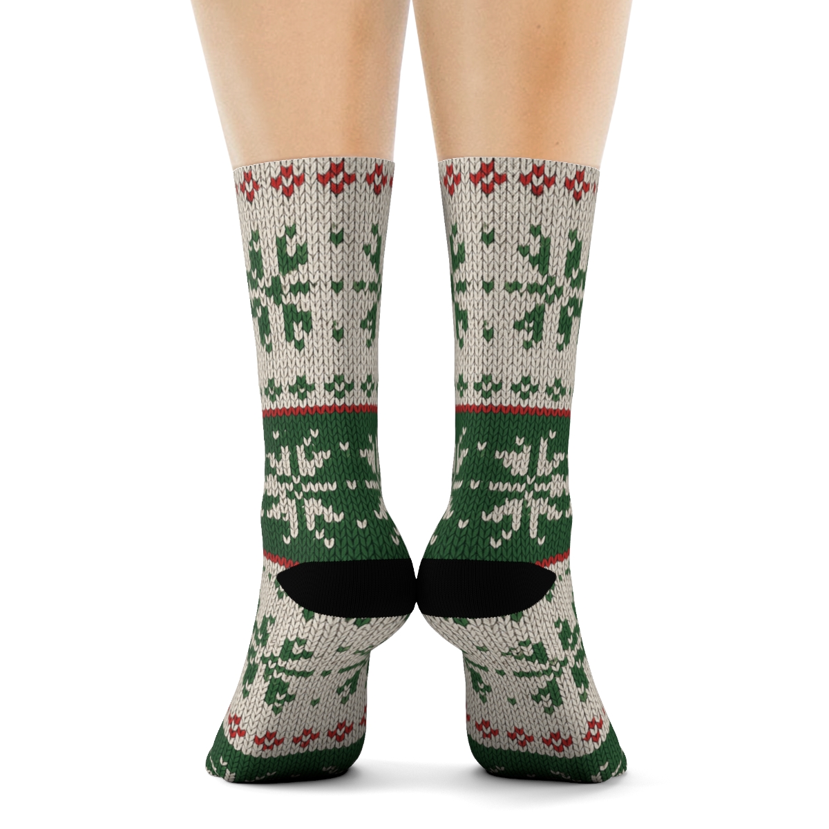 Nordic Knit Snowflake Poinsettia Band comfortable cotton crew socks