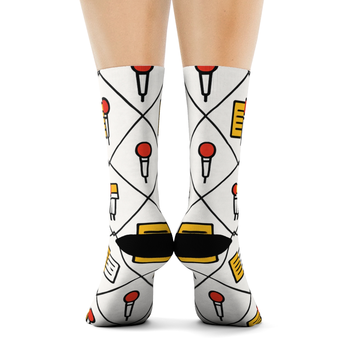 Camera Lattice With Reporter Rhythm designer printed crew socks