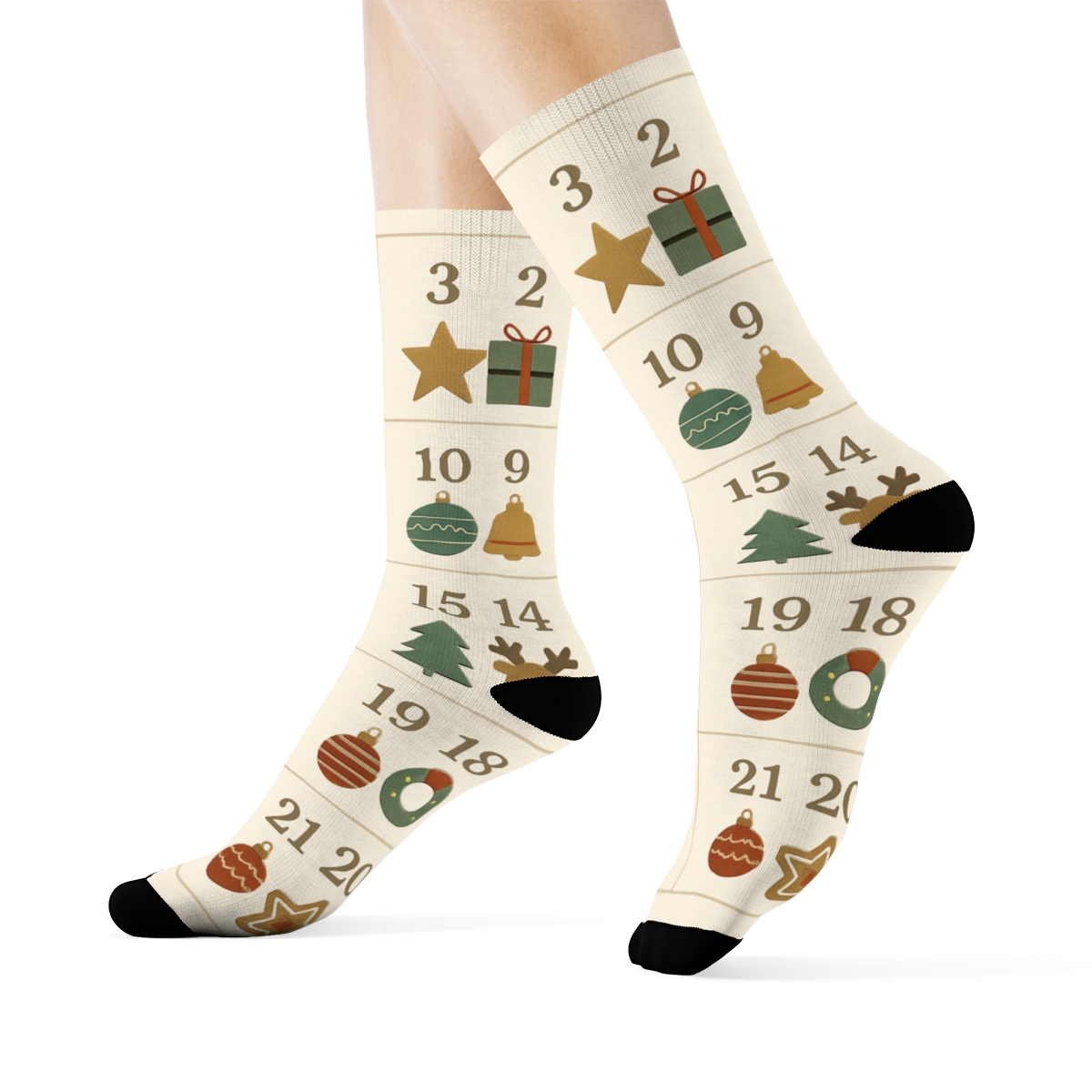 Advent Calendar Window Grid On Ivory Background stylish athletic crew socks