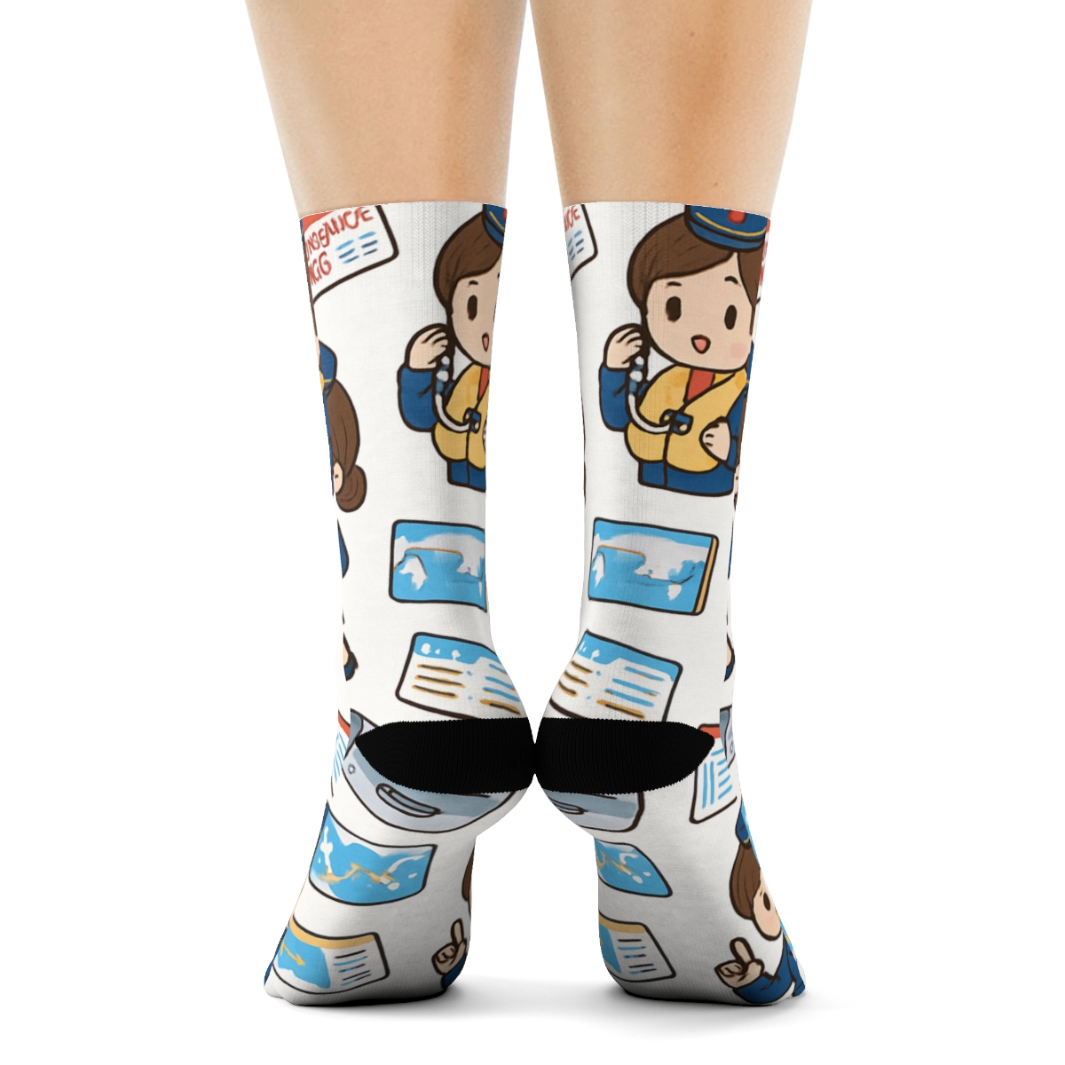 Runway Route Mosaic With Sky Flight Attendant comfortable cotton crew socks