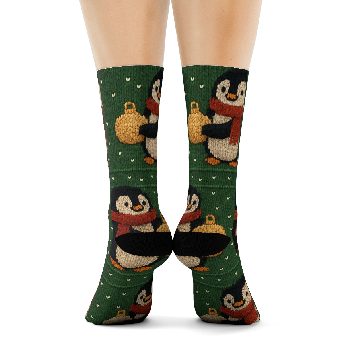 Cozy Knit Penguins Ornament Grid premium sports crew socks