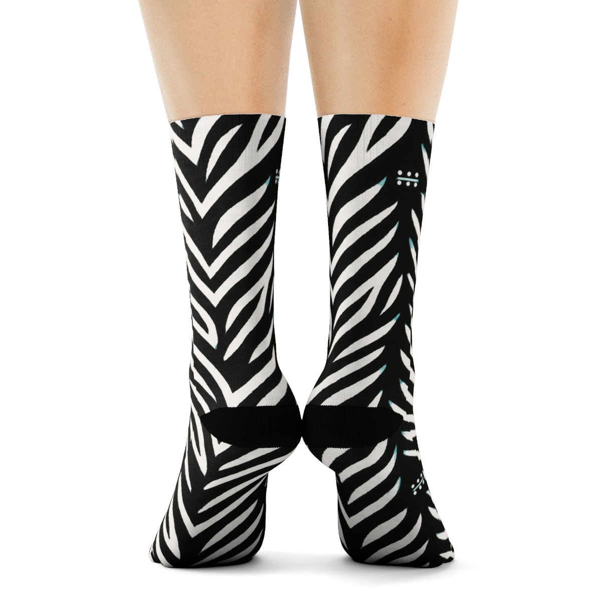 Teal Inlay Zebra Chevron Fragments On Black comfortable cotton crew socks