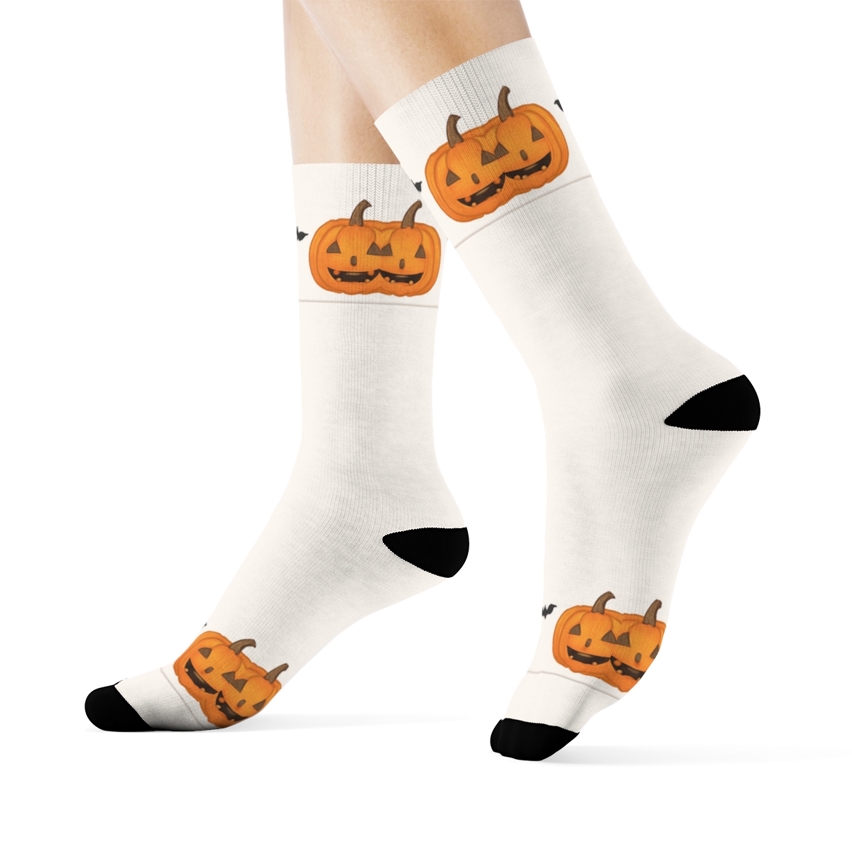 Carved Pumpkin Border Pattern On White Background premium sports crew socks