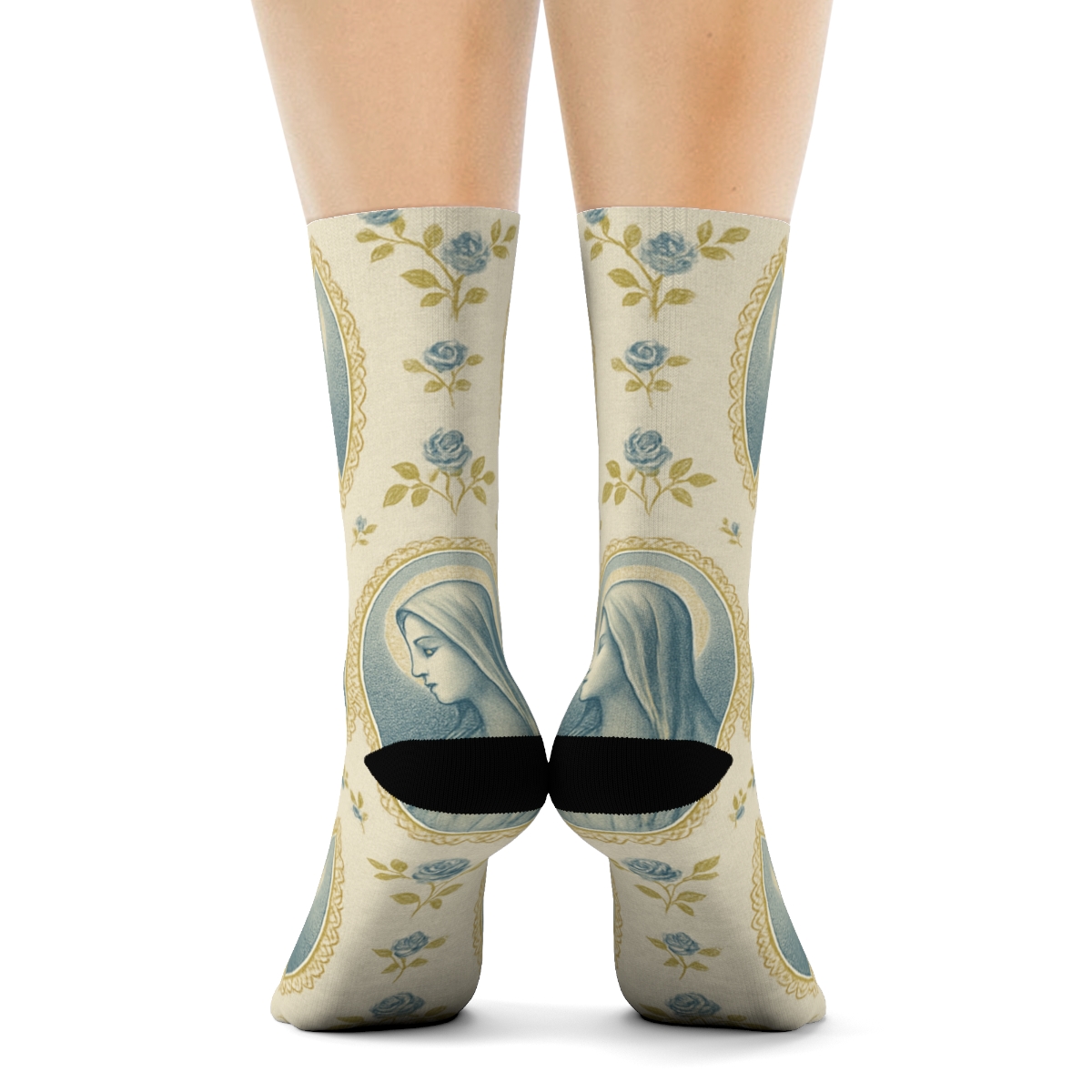 Mary Cameo Grid On Linen Cream Background personalized crew socks
