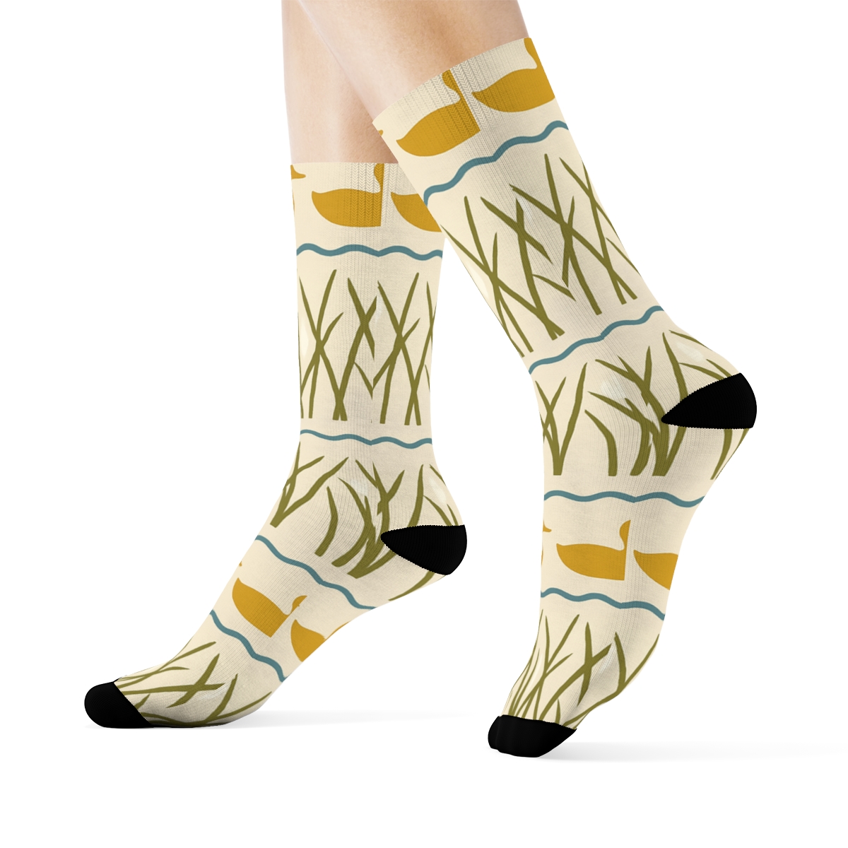 Pond Reeds With Duck Silhouette Bands premium sports crew socks