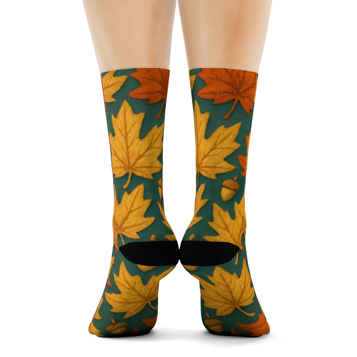 Golden Maple Tessellation On Deep Teal designer printed crew socks