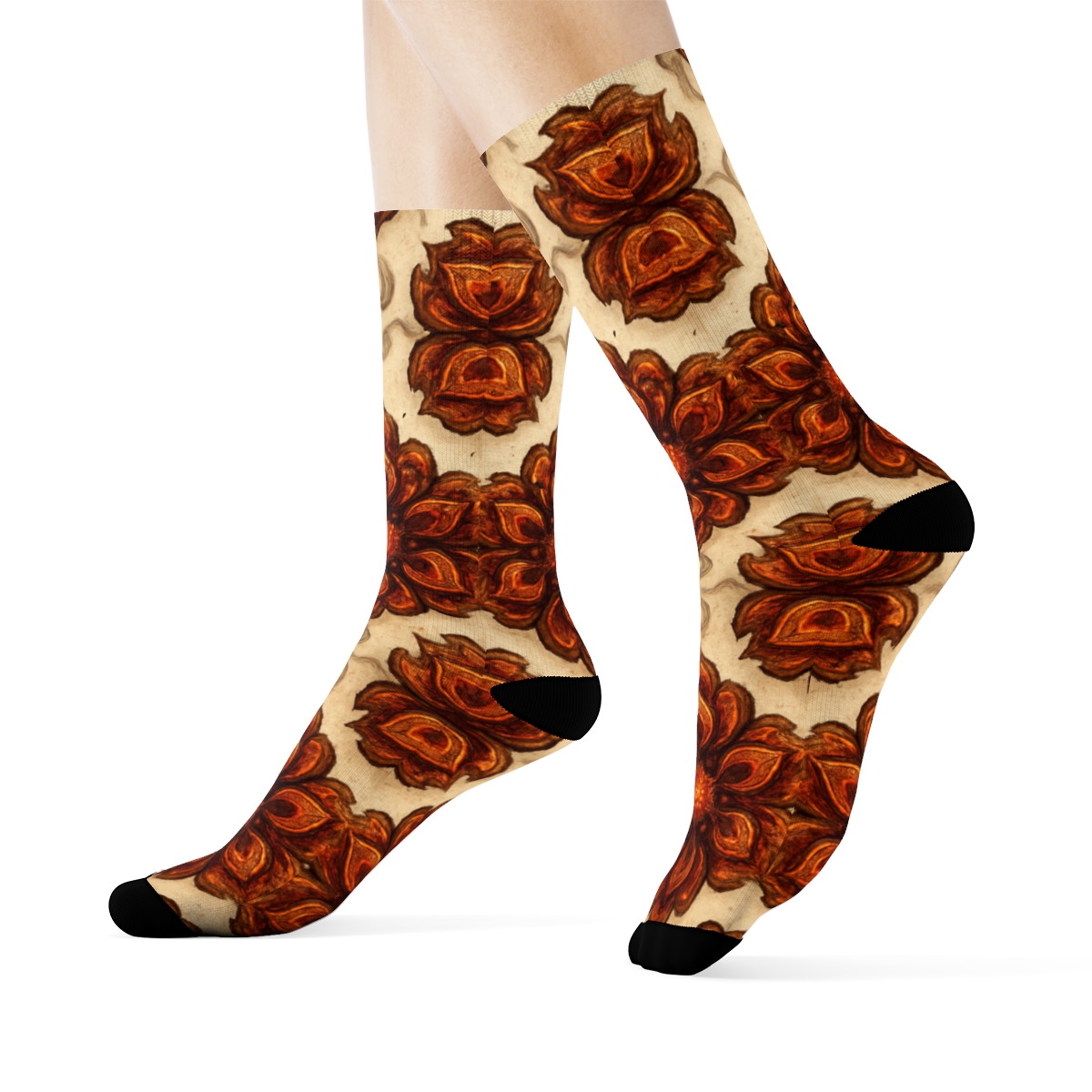 Molten Copper Ember Rosette Tessellation On Warm Ivory Background stylish athletic crew socks