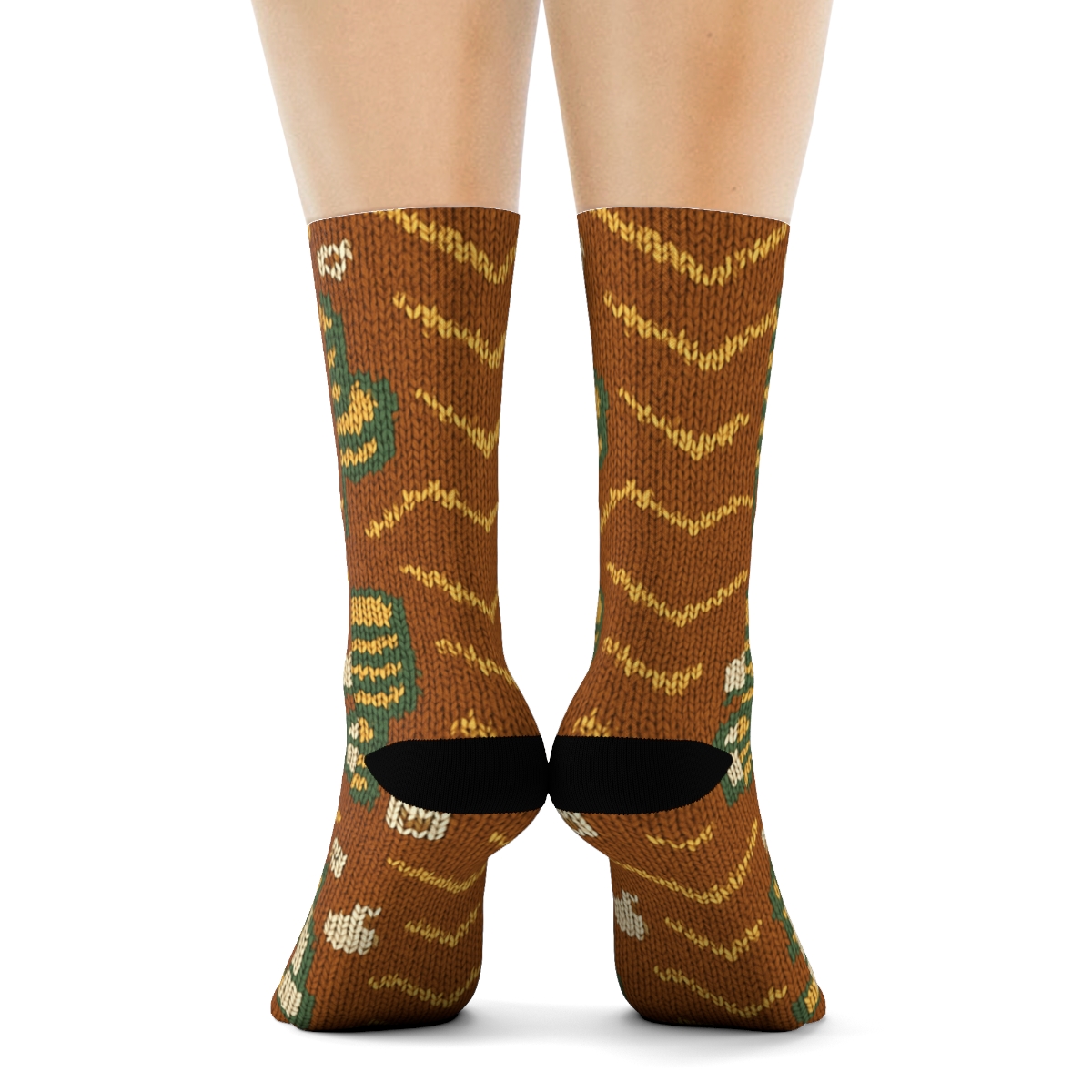 Cashier Knit Illusion Coin Chevron On Retail Brown trendy patterned crew socks