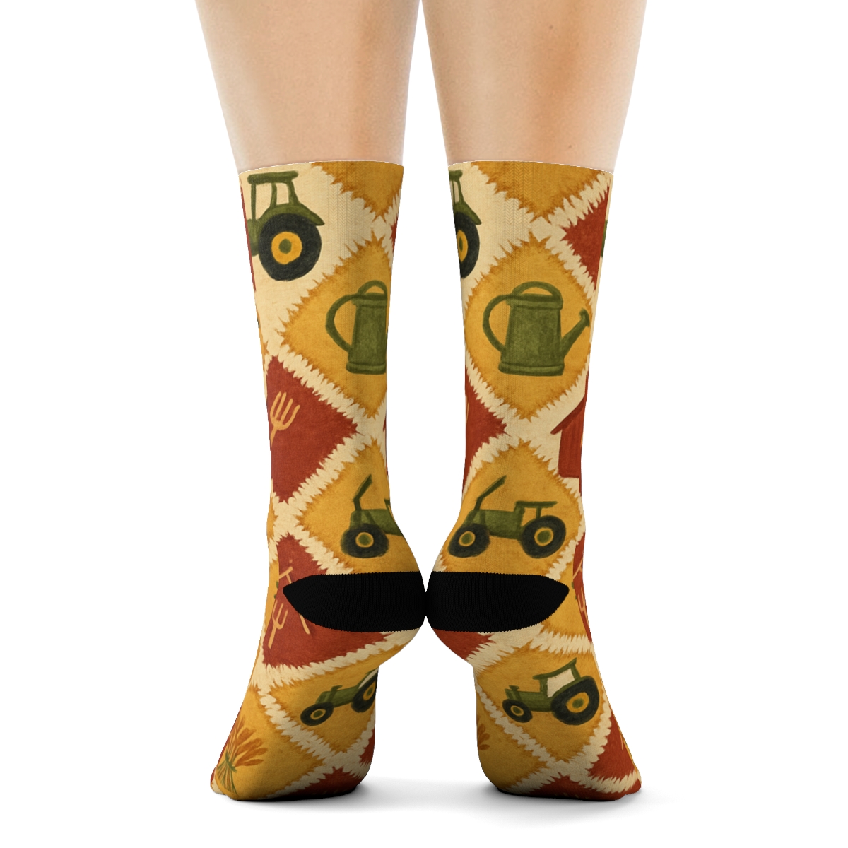 Patchwork Barn Parade Farmer Pattern comfortable cotton crew socks