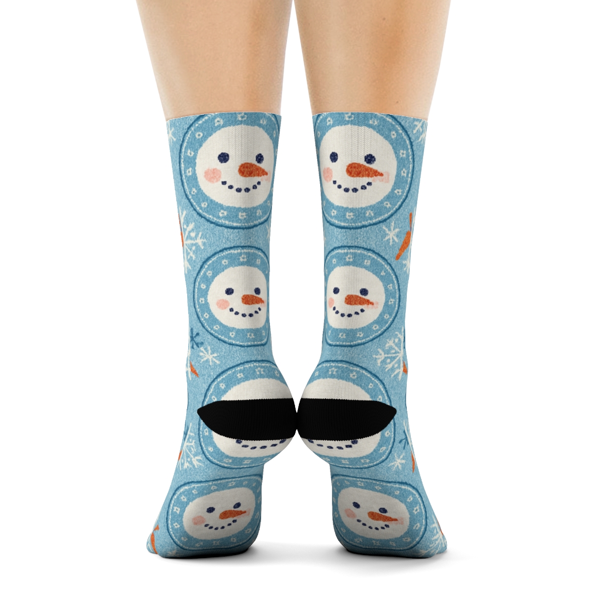 Snowman Polka Tessellation On Icy Blue premium sports crew socks