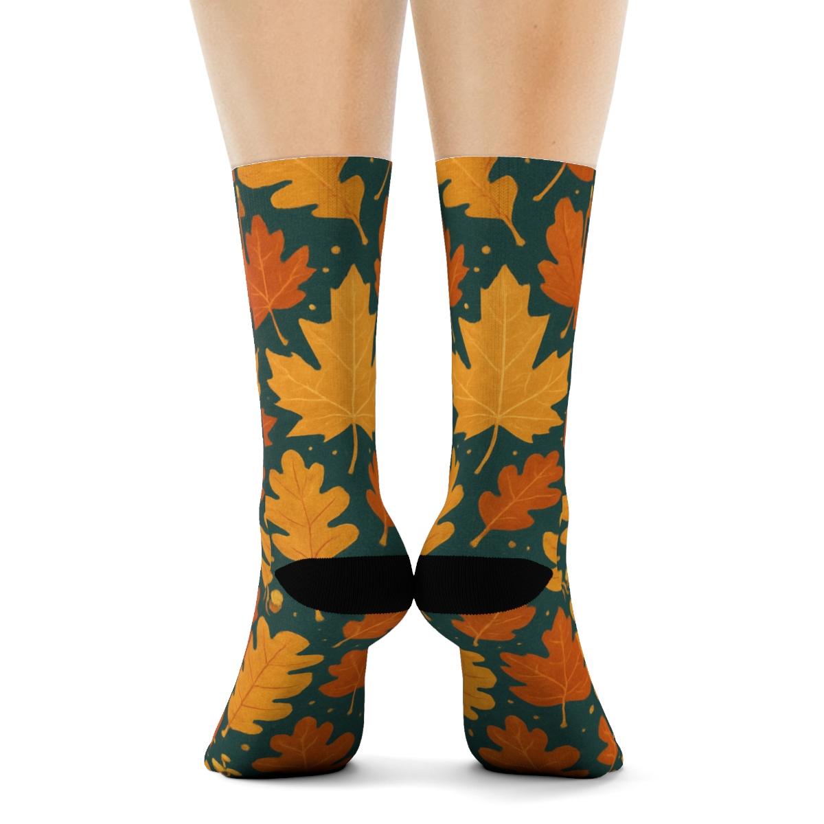 Golden Leaf Tessellation On Deep Teal personalized crew socks