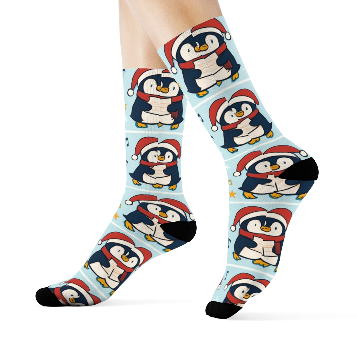 Penguin Caroler Stripe March stylish athletic crew socks