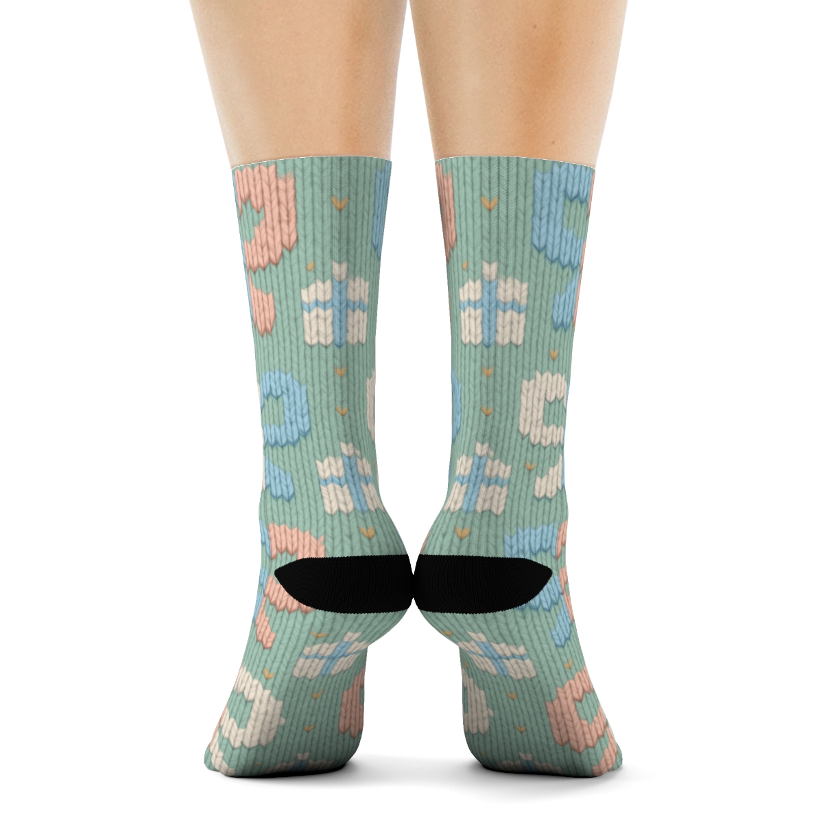 Presents-Knitted Bow Chevron On Pastel Mint comfortable cotton crew socksPresents-Knitted Bow Chevron on Pastel Mint Crew Socks - Image 4