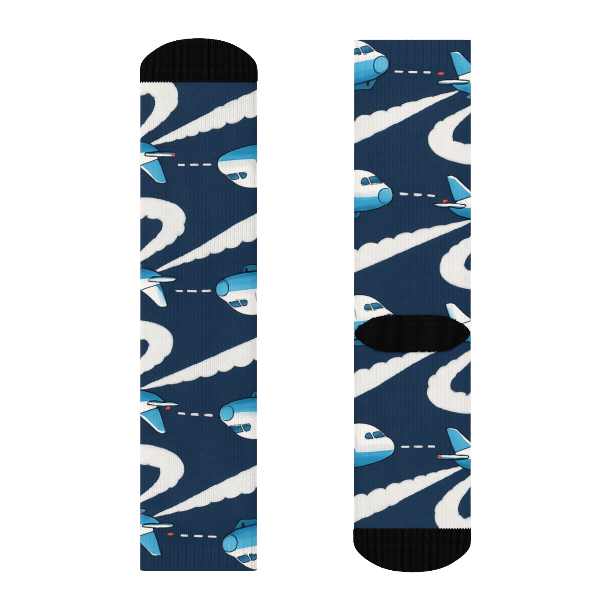 Airplane Contrail Bandwork On Midnight Navy stylish athletic crew socks