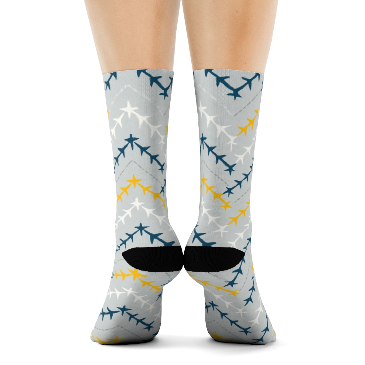 Airplane Silhouette Chevron Sky Weave custom crew socks