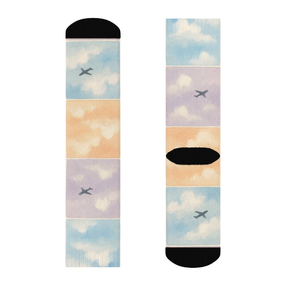 Airplane Sky Study Watercolor Tiles designer printed crew socks