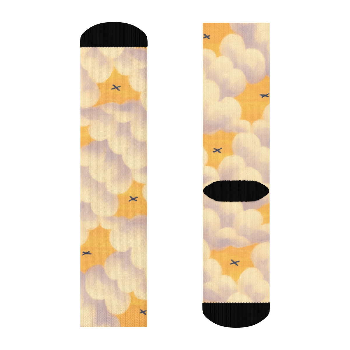 Airplane Tessellated Cloud Study In Sunset Orange designer printed crew socks