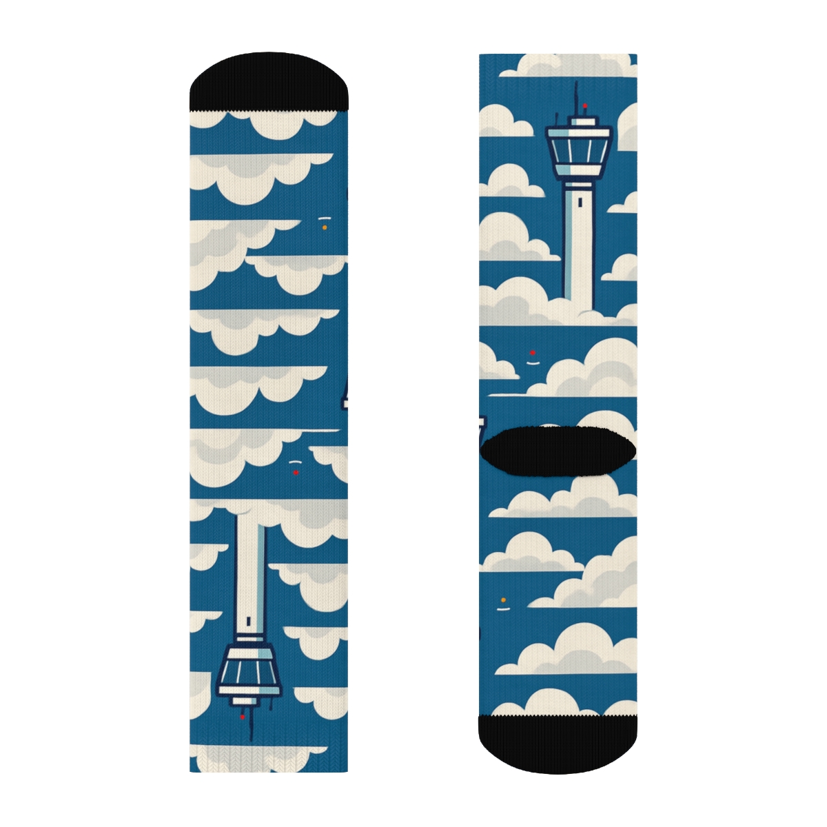 Airplane Tower And Cloud Grid In Aviation Chic custom crew socks