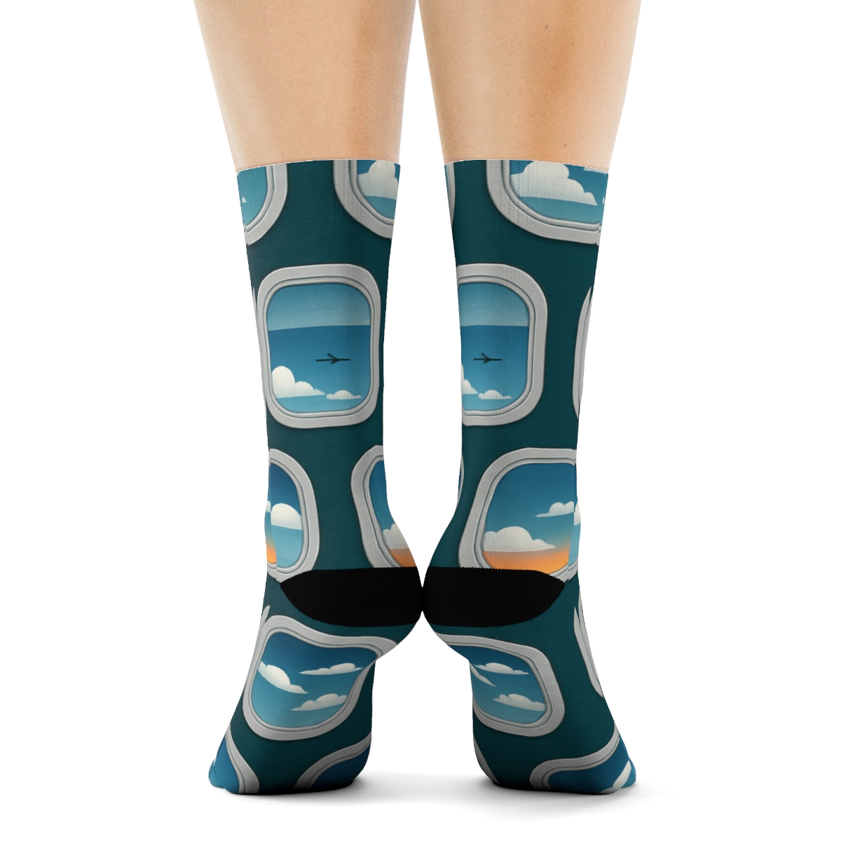 Airplane Window Grid In Deep Teal Twilight comfortable cotton crew socks