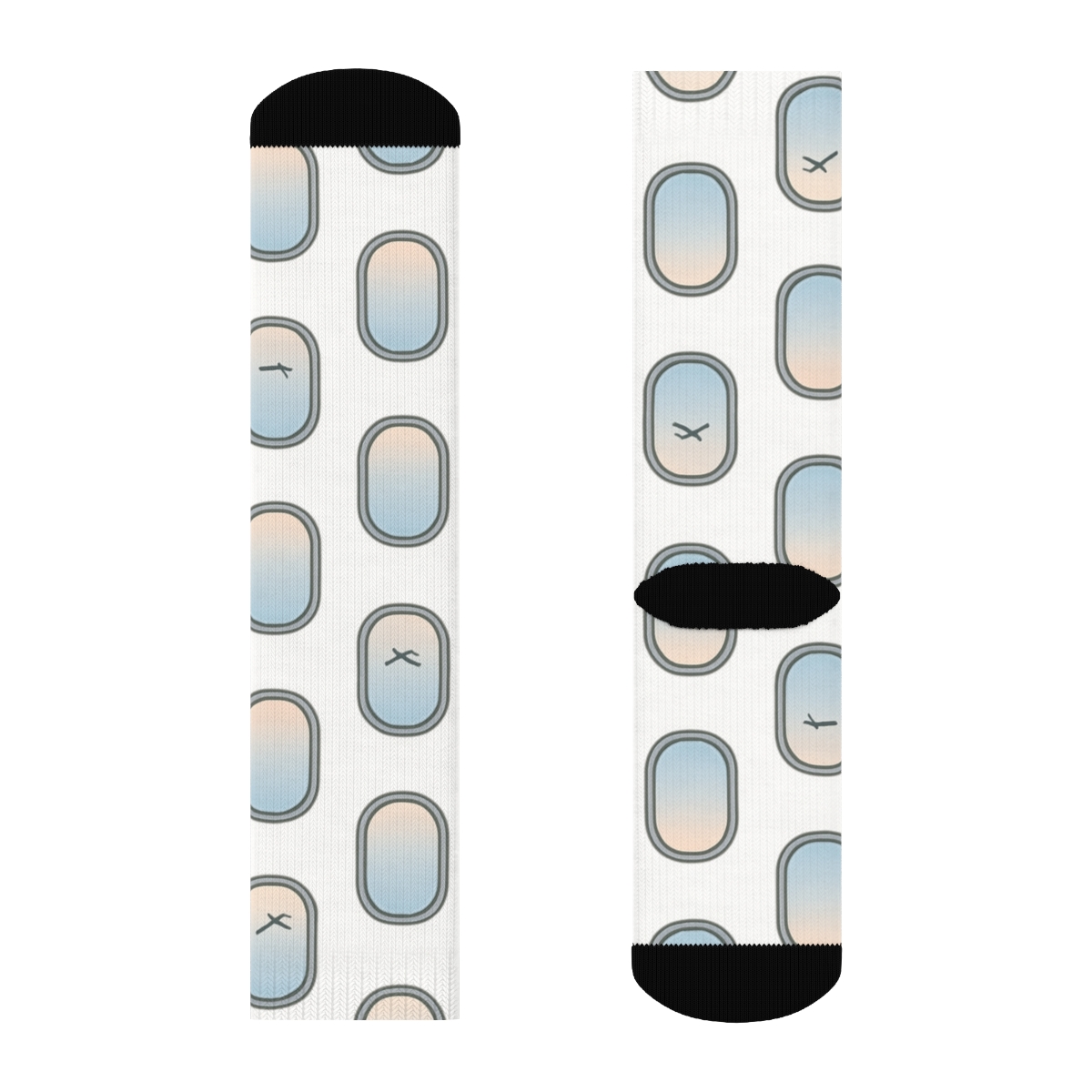 Airplane Window Oval Repeat On White designer printed crew socksAirplane Window Oval Repeat on White Crew Socks - Image 2