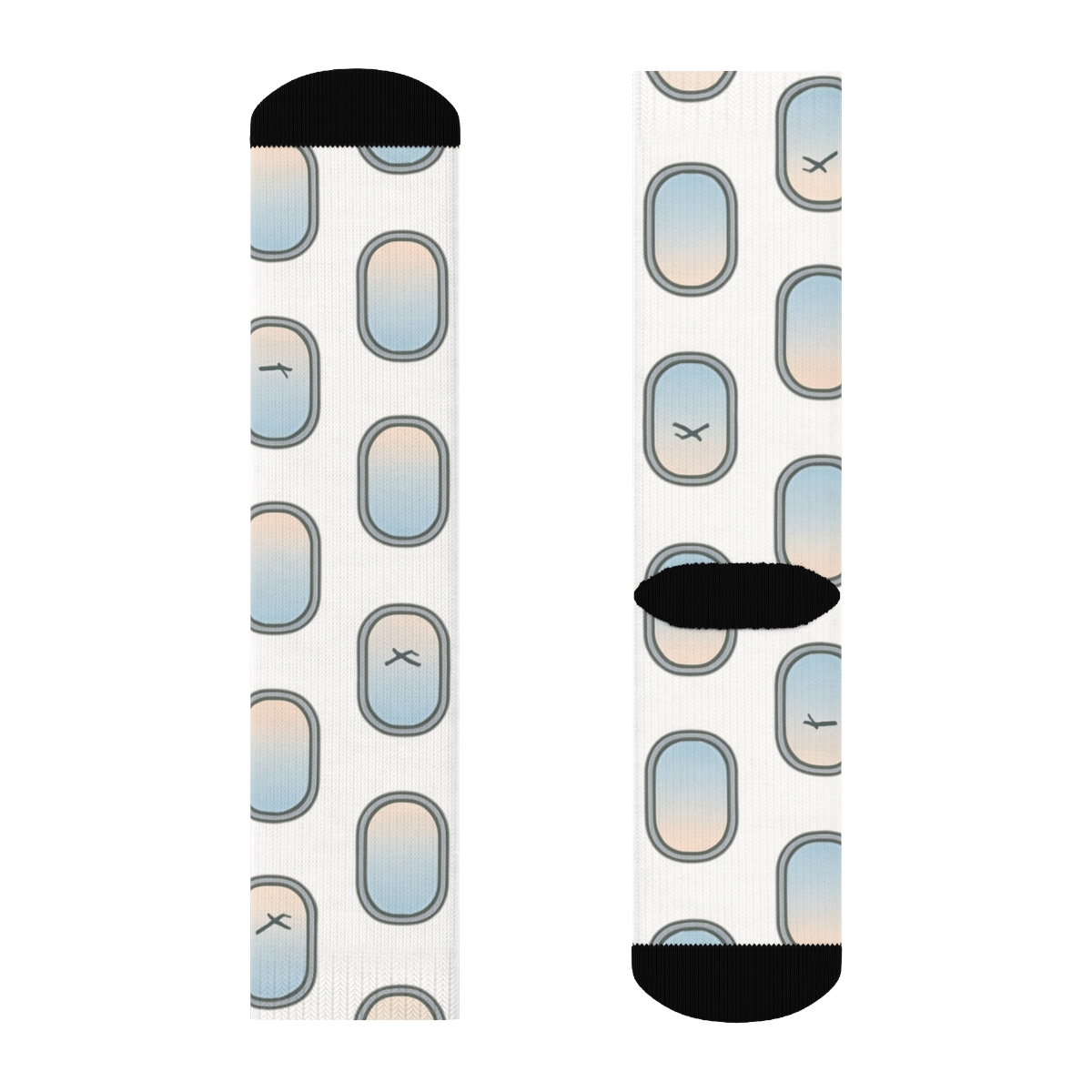Airplane Window Oval Repeat on White Crew Socks