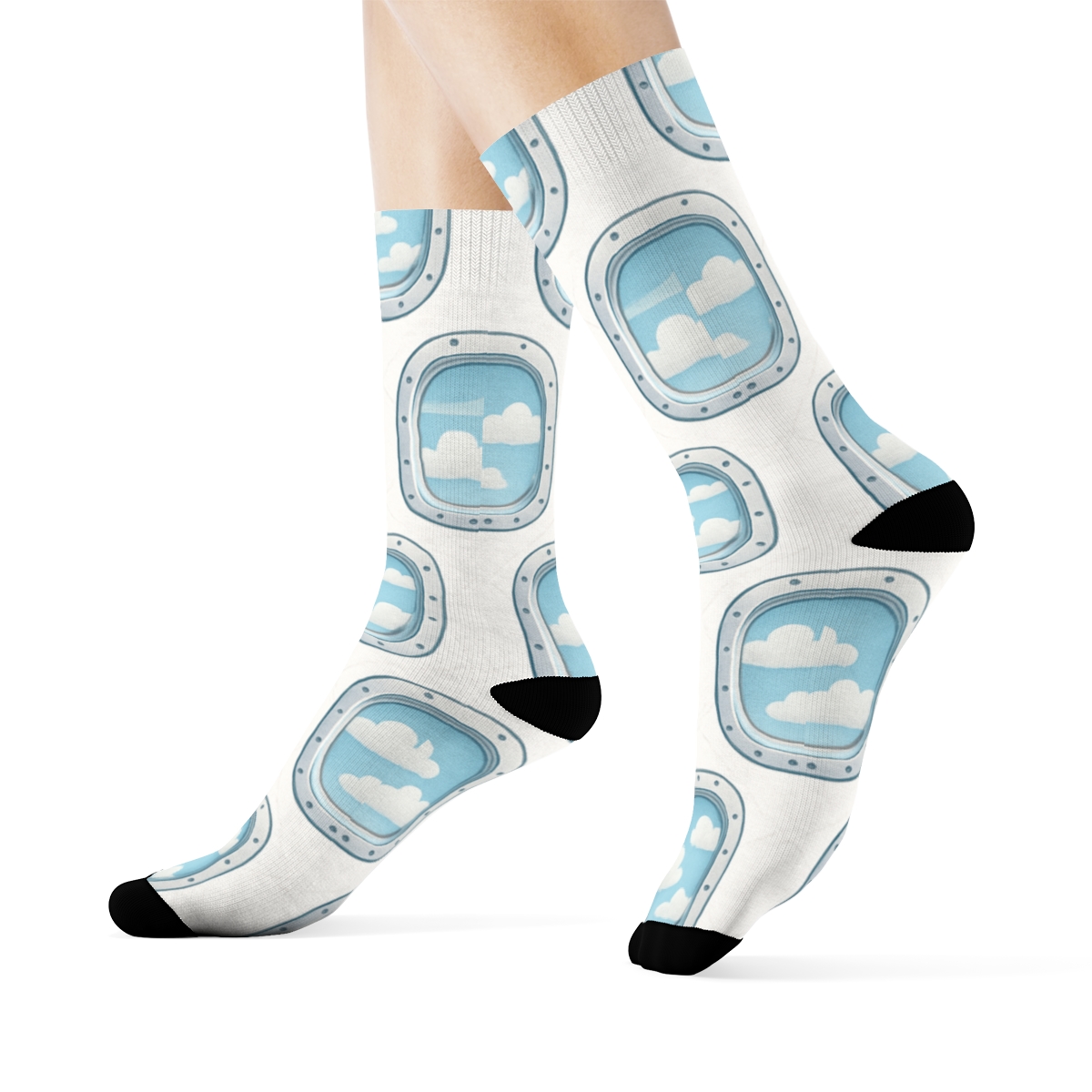 Airplane Window Quilt Tile Repeat unique graphic crew socks