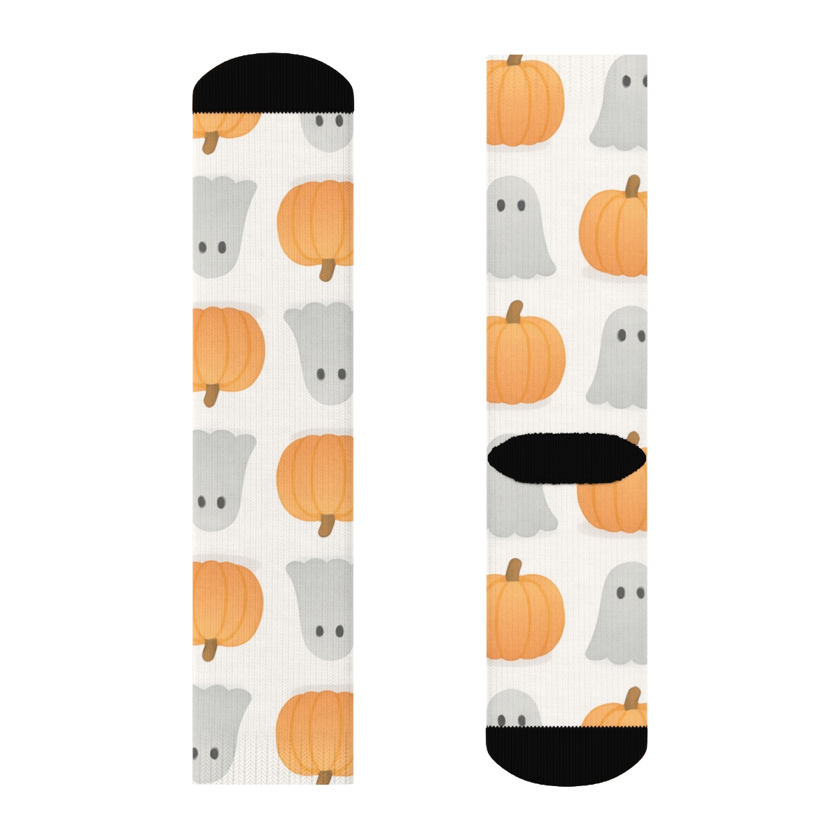 Alternating Ghost And Pumpkin Grid On White Background unique graphic crew socks