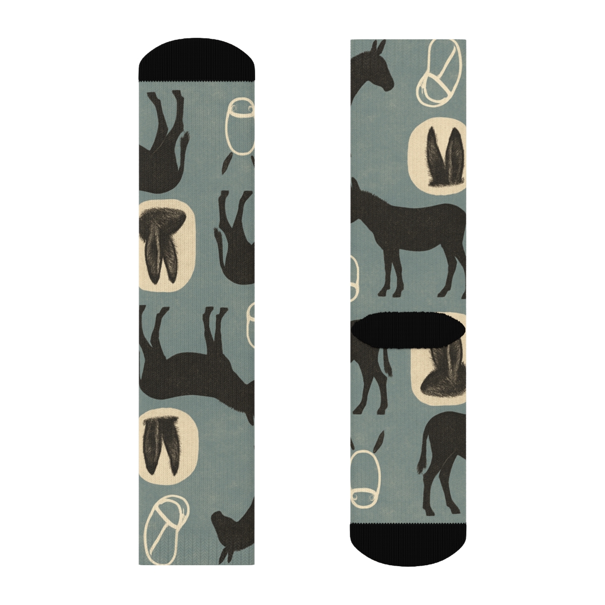 Ambling Donkey Silhouette Grid designer printed crew socks