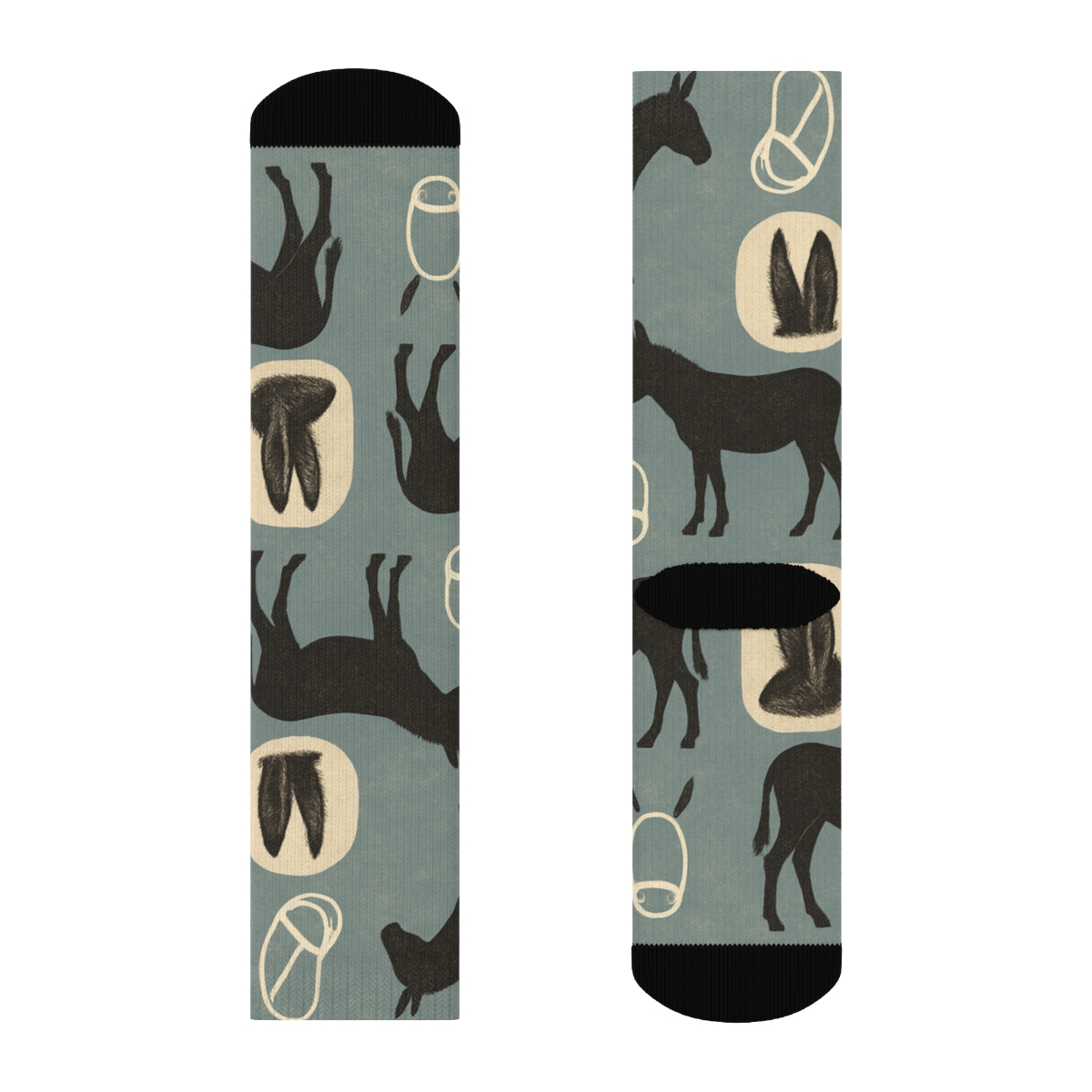 Ambling Donkey Silhouette Grid designer printed crew socks