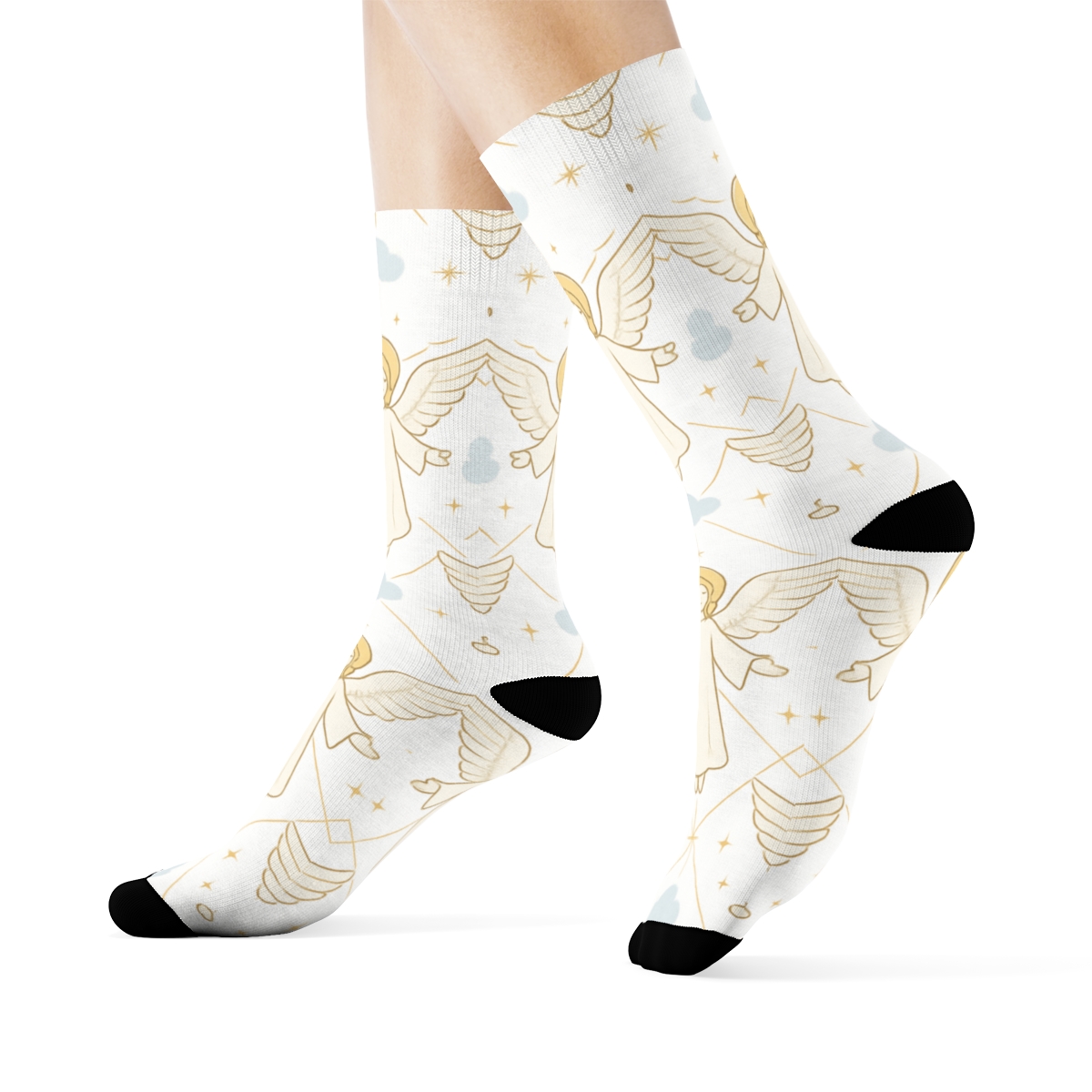 Angel Cloud Lattice In Soft Gold premium sports crew socks