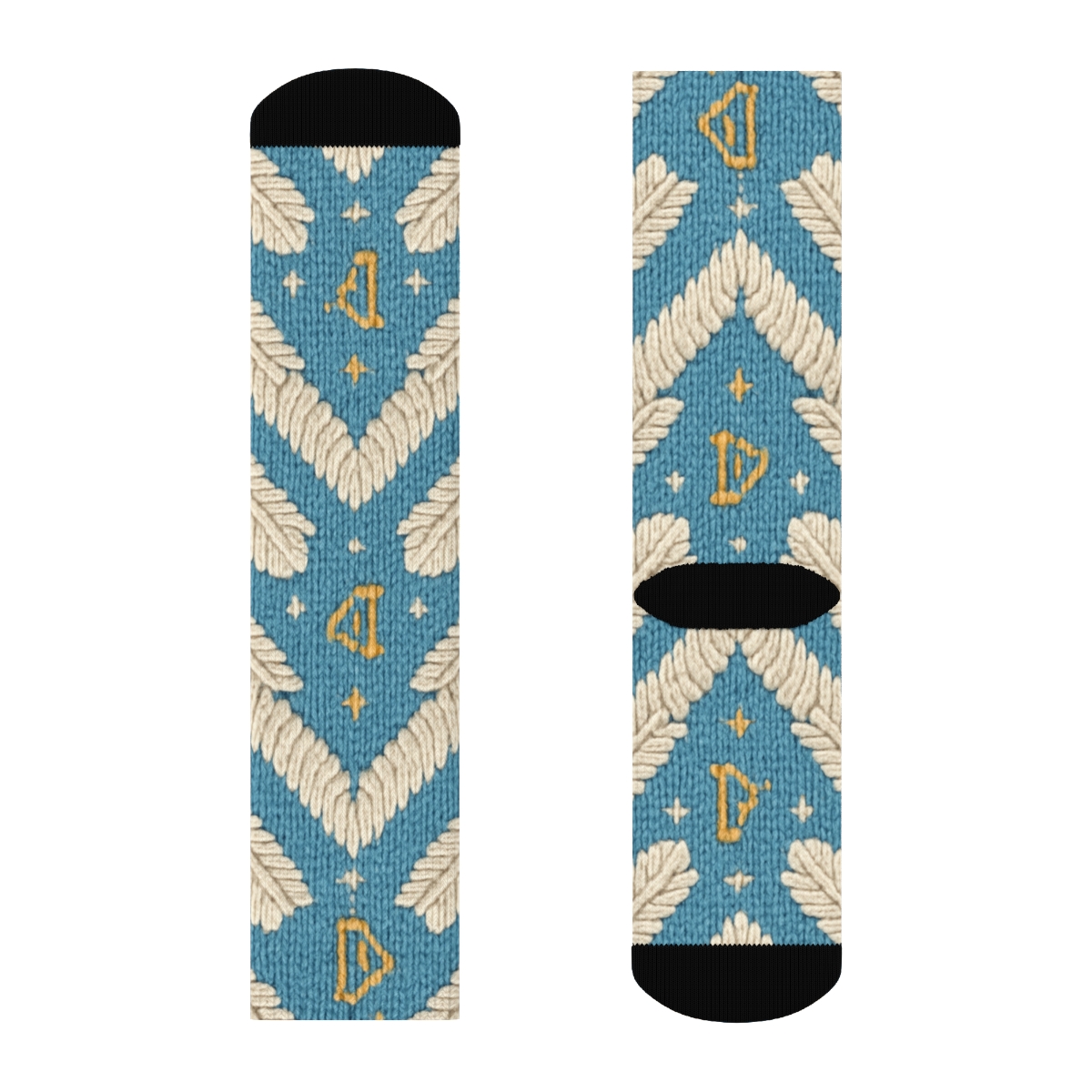 Angel Feather Chevron On Sky Blue Ground trendy patterned crew socks