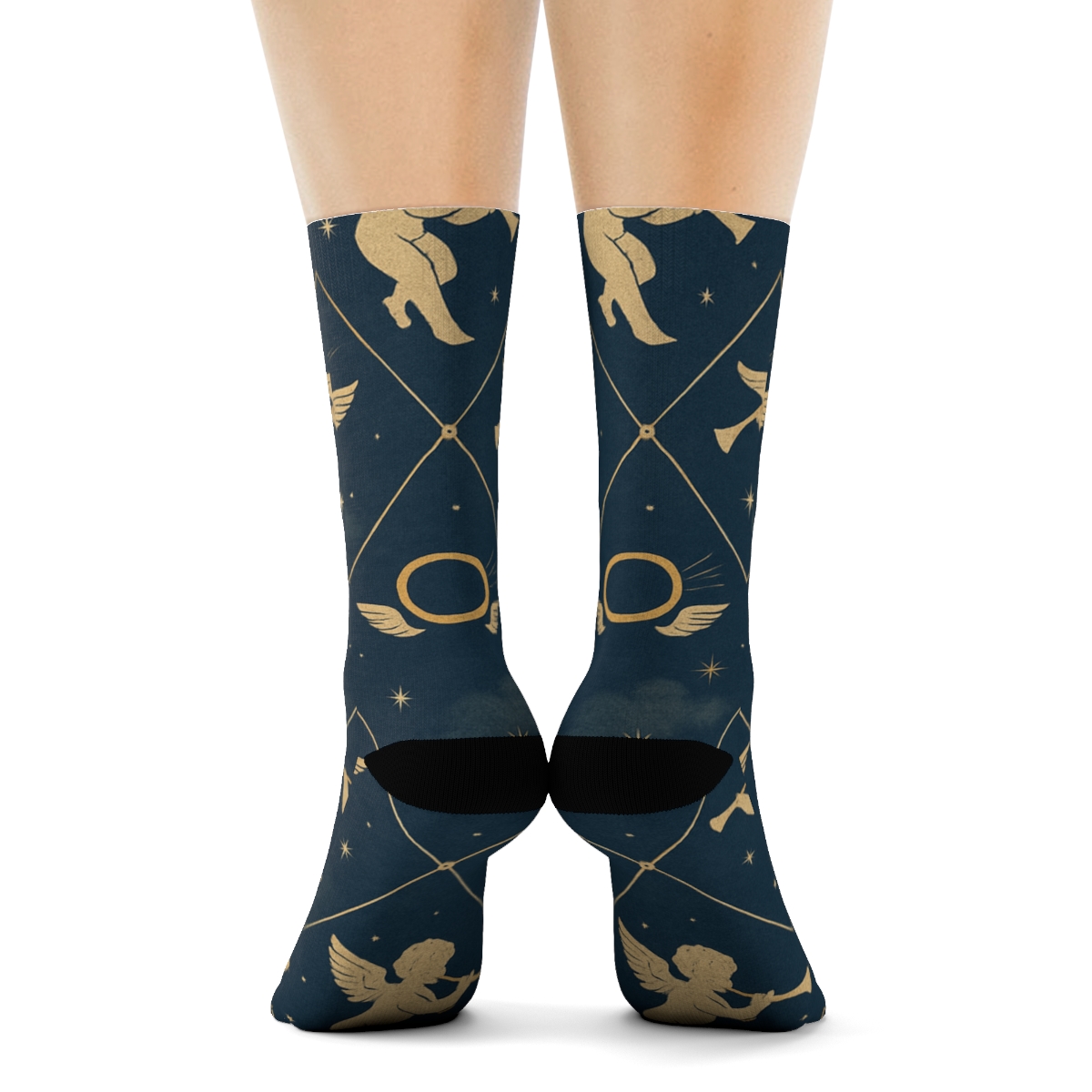 Angel Halo Lattice On Deep Navy custom crew socks