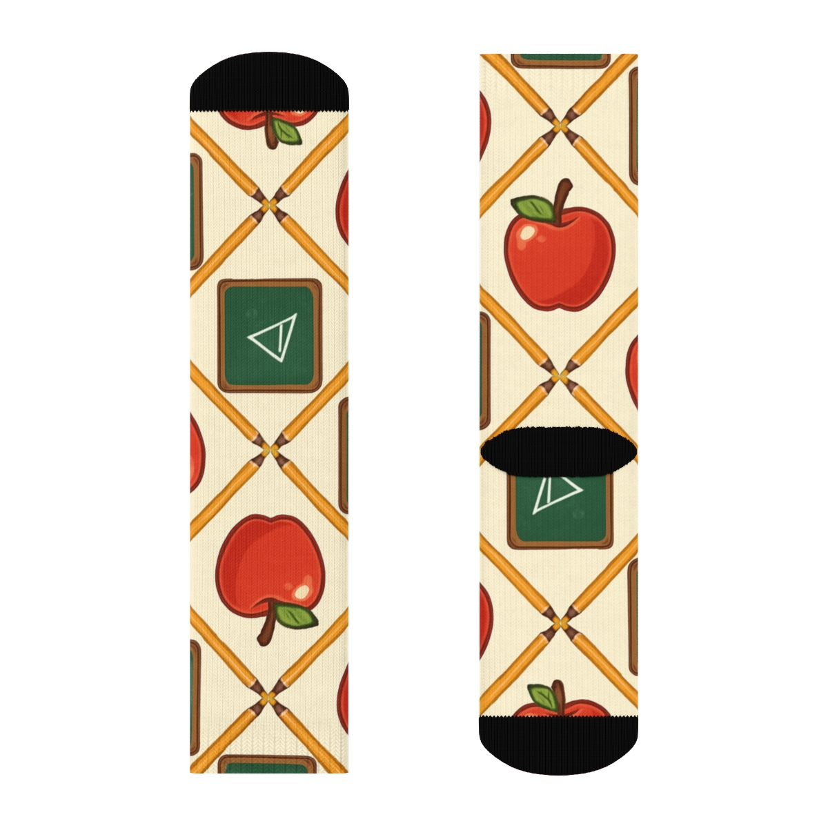 Apple And Chalkboard Lattice, Teacher Edition designer printed crew socks