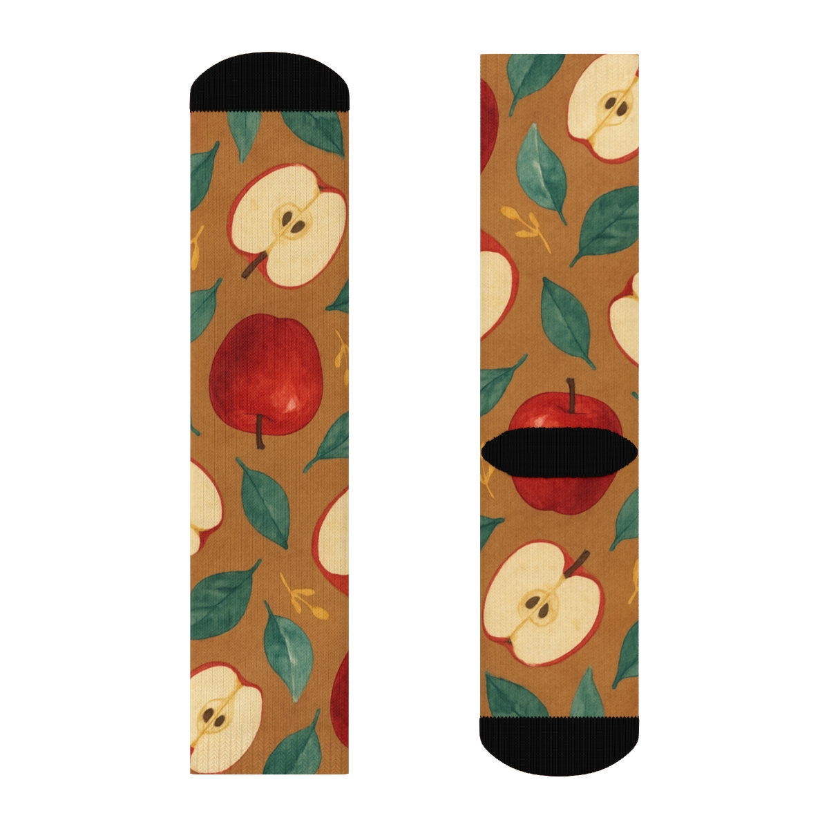 Apple Orchard Scatter On Warm Brown custom crew socks