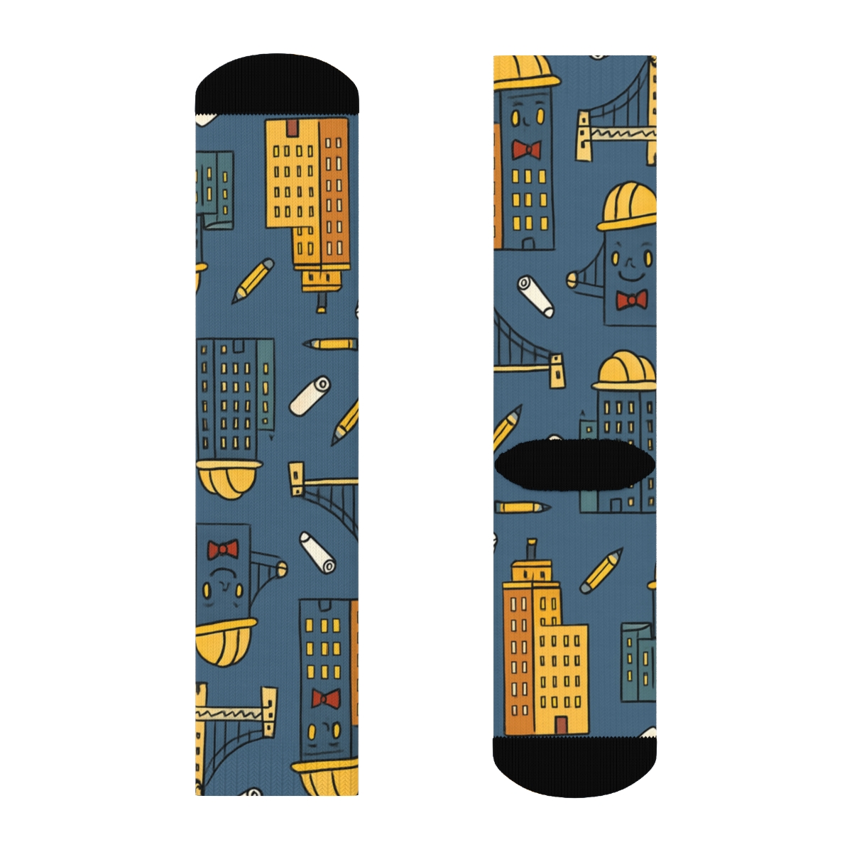 Architect Skyline Parade Pattern designer printed crew socks